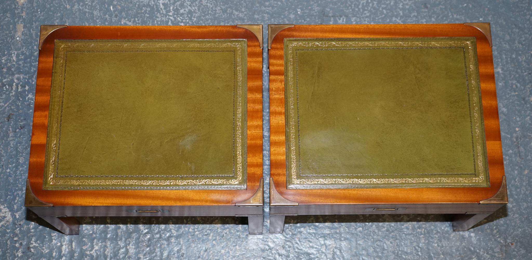 BEVAN FUNNELL COFFEE TABLE WITH TWO SiDE UNDER TABLES GREEN LEATHER TOP For Sale 5