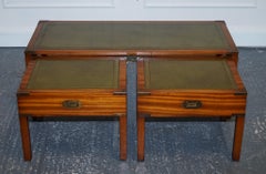 BEVAN FUNNELL COFFEE TABLE WITH TWO SiDE UNDER TABLES GREEN LEATHER TOP