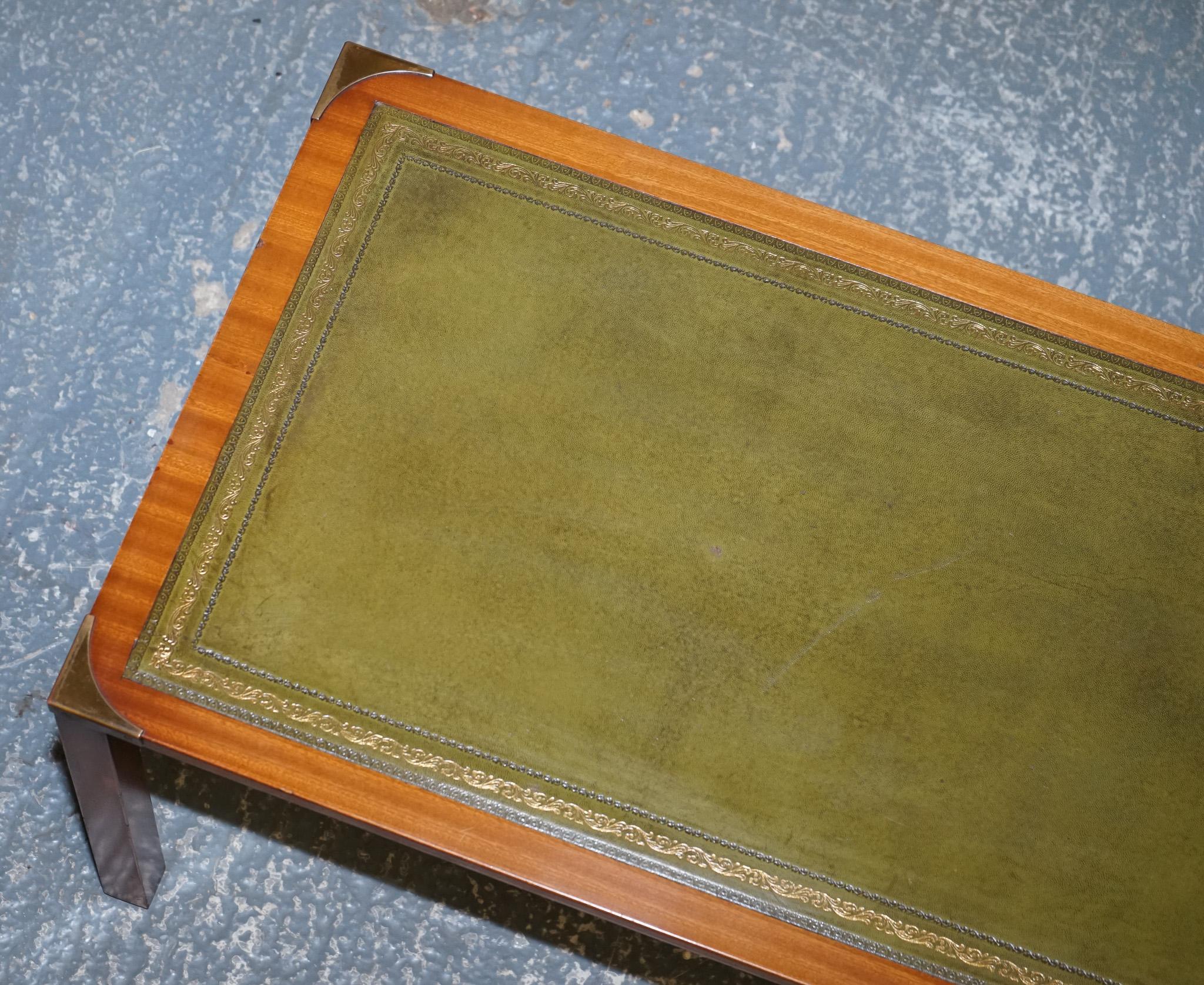 BEVAN FUNNELL COFFEE TABLE WITH TWO SiDE UNDER TABLES GREEN LEATHER TOP For Sale 2