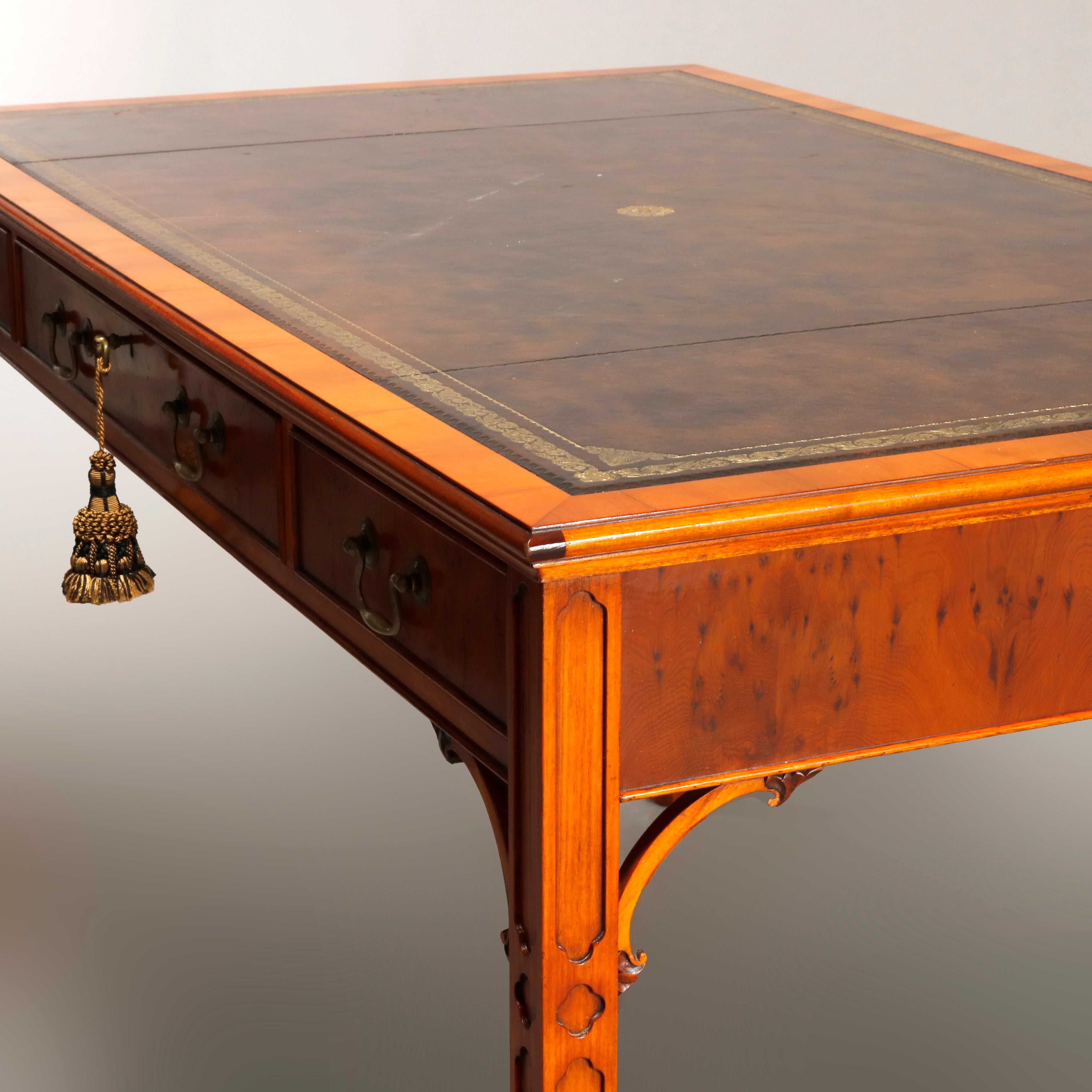 Bevan Funnell English Chinese Chippendale Mahogany & Olivewood Desk, 20th C 13
