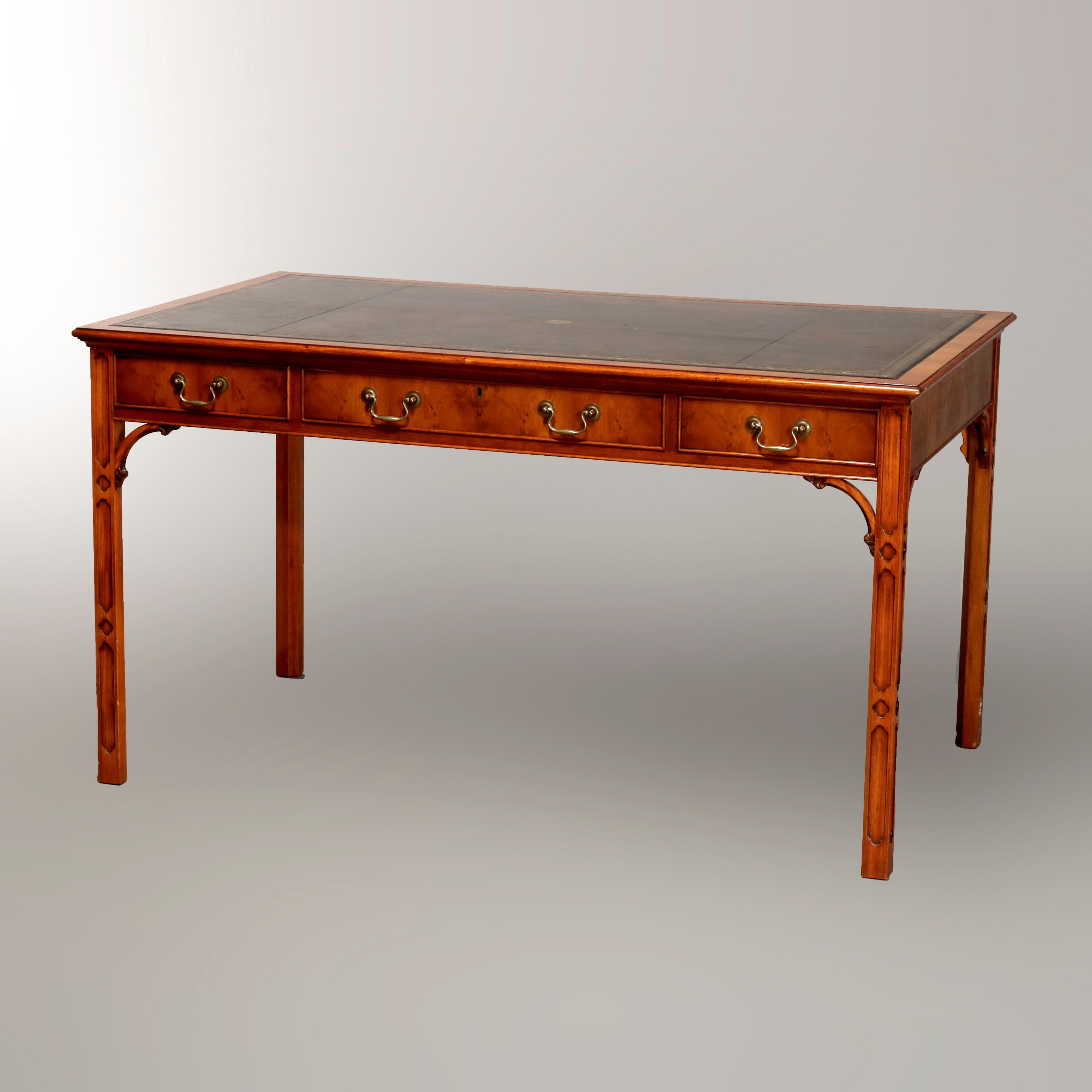 Bevan Funnell English Chinese Chippendale Mahogany & Olivewood Desk, 20th C In Good Condition In Big Flats, NY