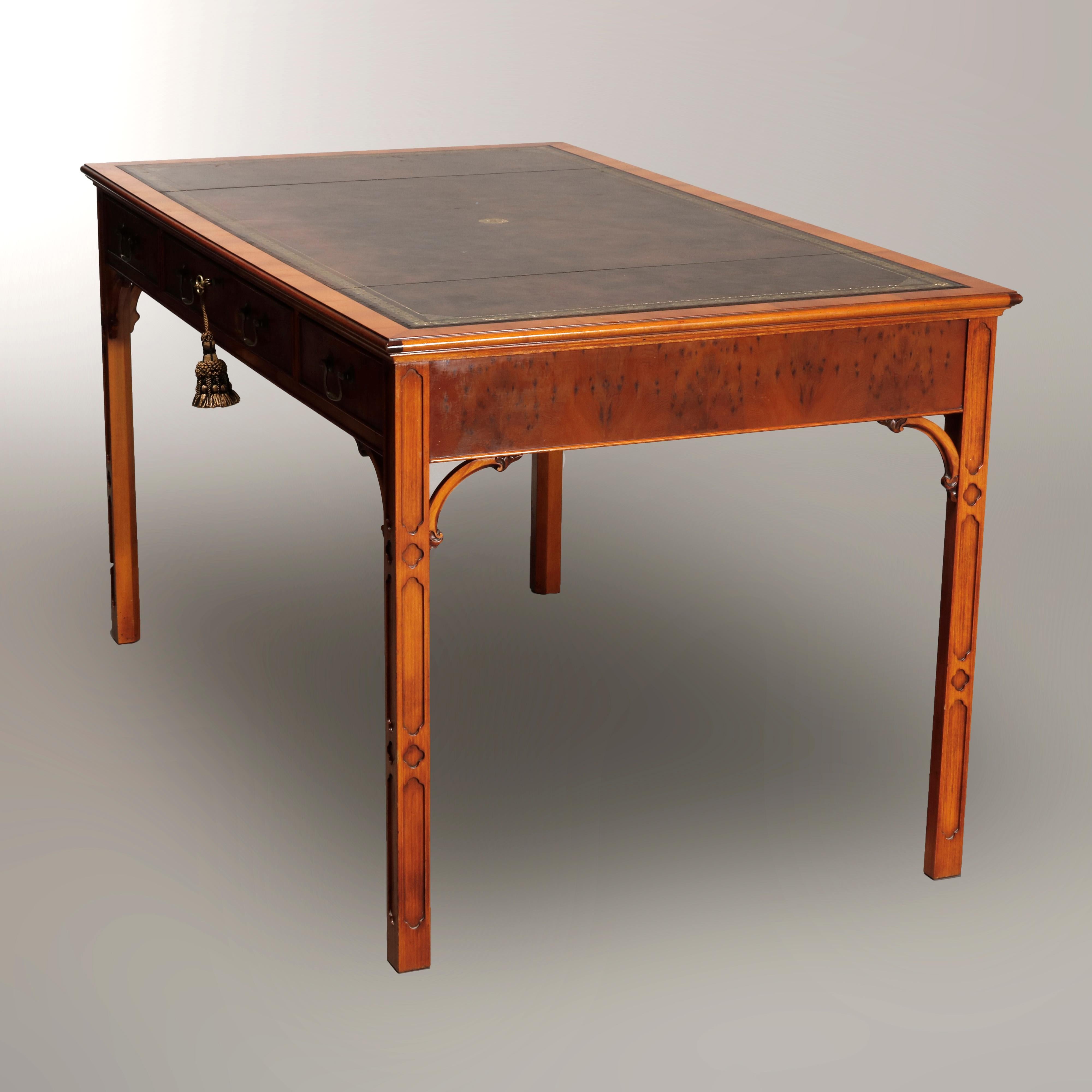 20th Century Bevan Funnell English Chinese Chippendale Mahogany & Olivewood Desk, 20th C