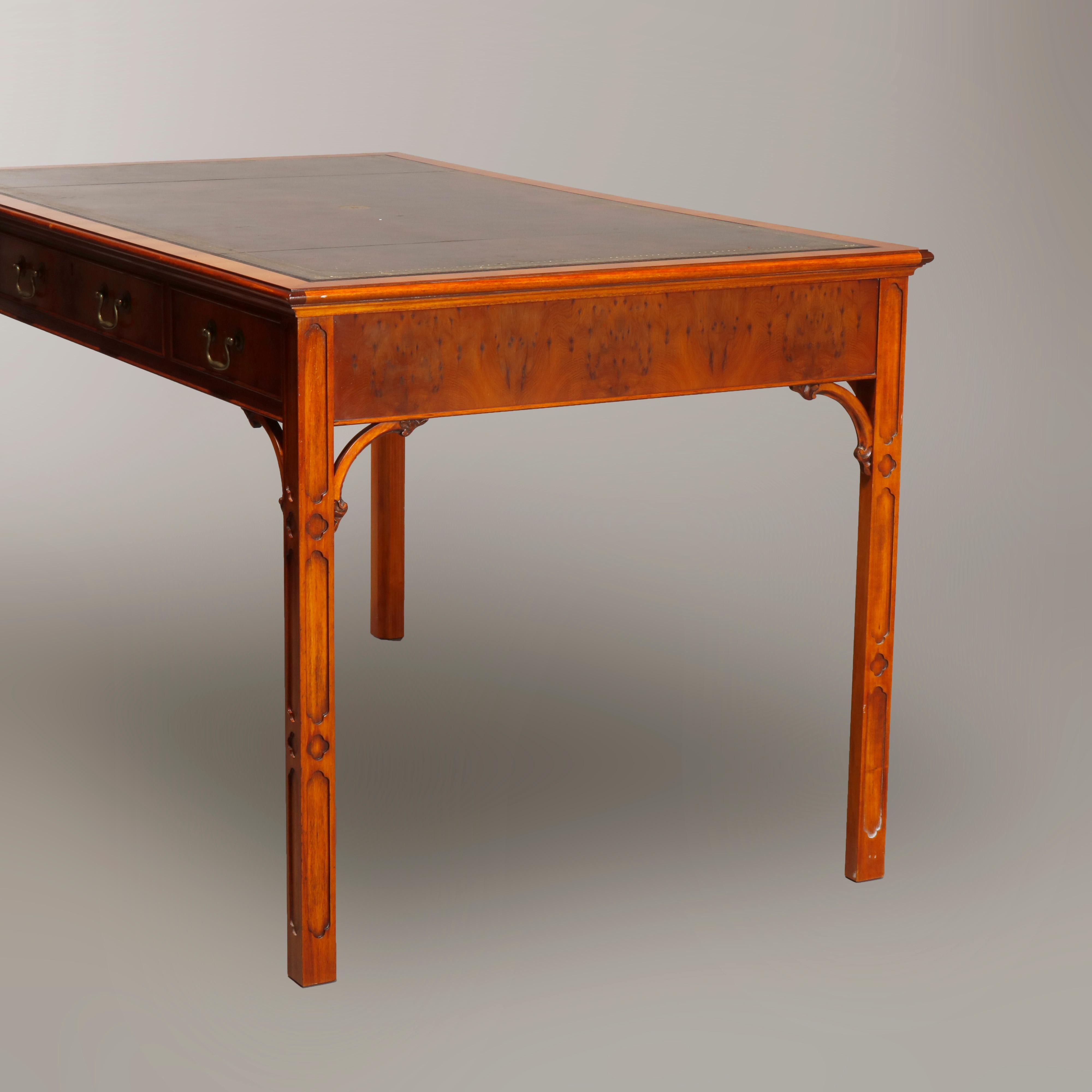 Wood Bevan Funnell English Chinese Chippendale Mahogany & Olivewood Desk, 20th C
