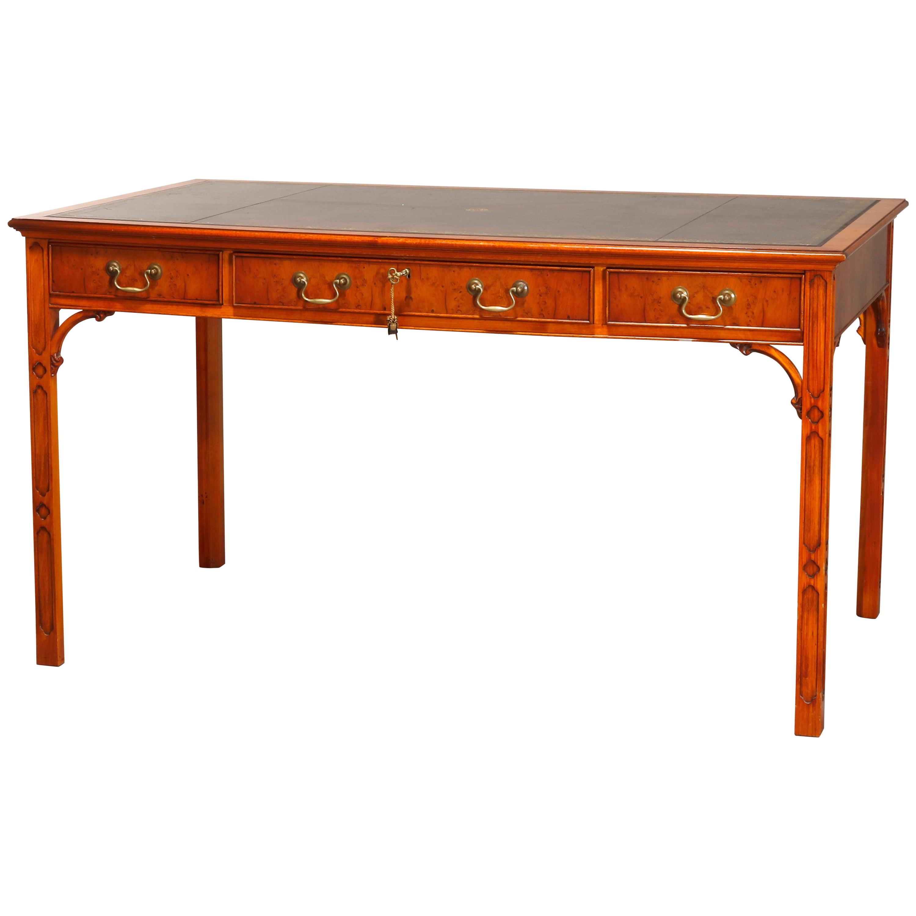 Bevan Funnell English Chinese Chippendale Mahogany & Olivewood Desk, 20th C