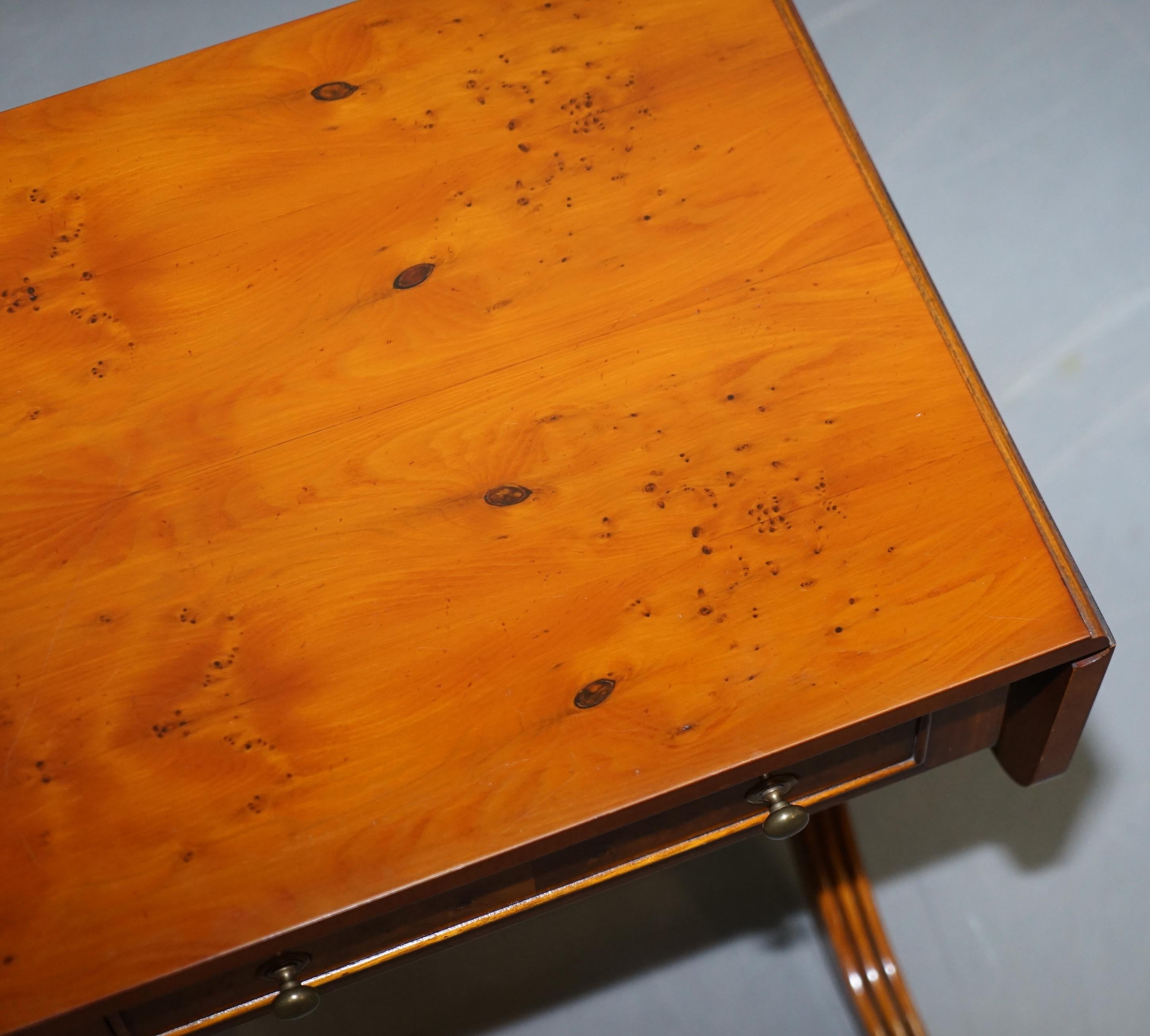 Bevan Funnell Extending Burr Yew Wood Side Table Matching Coffee Table