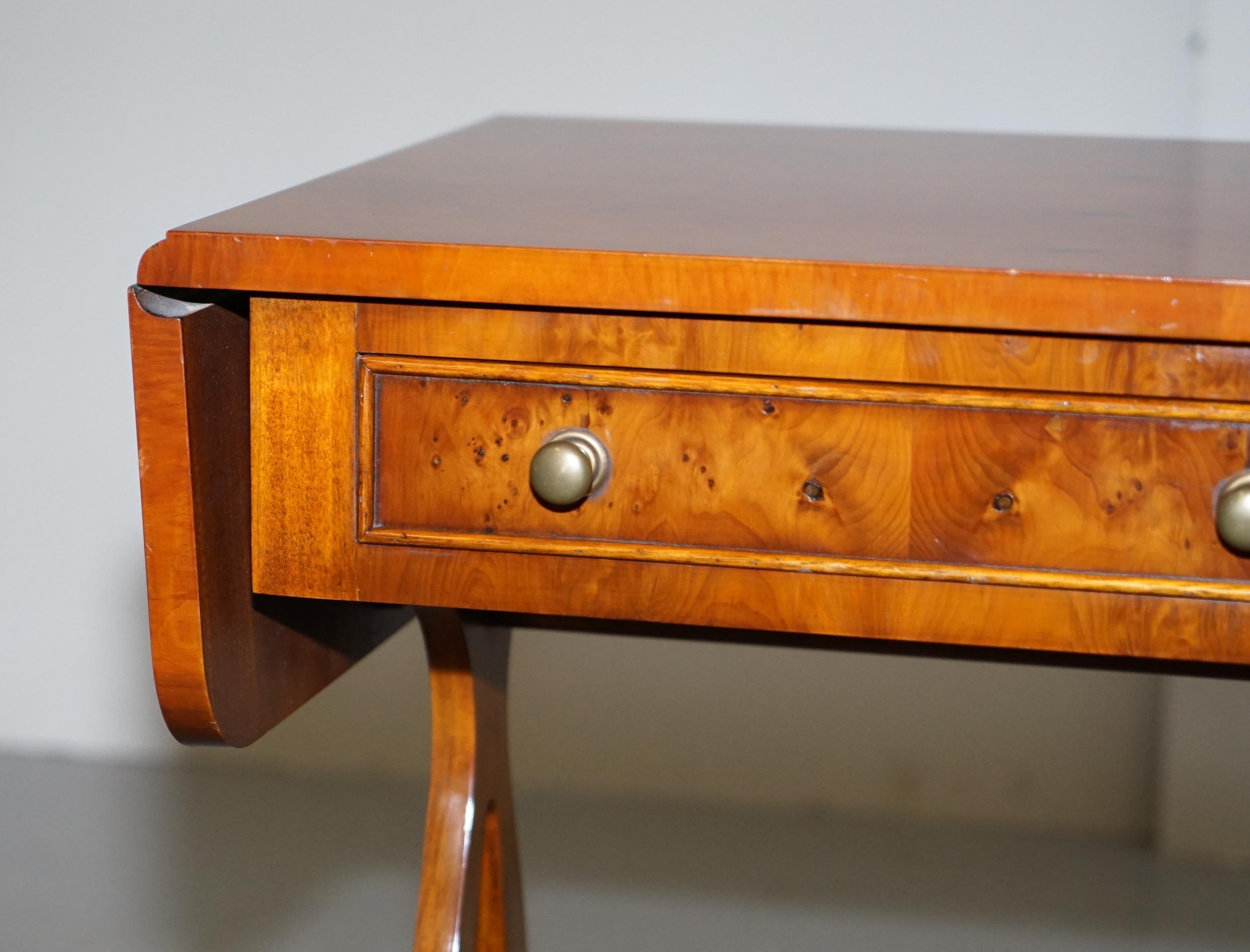 Regency Bevan Funnell Extending Burr Yew Wood Side Table Matching Coffee Table Available