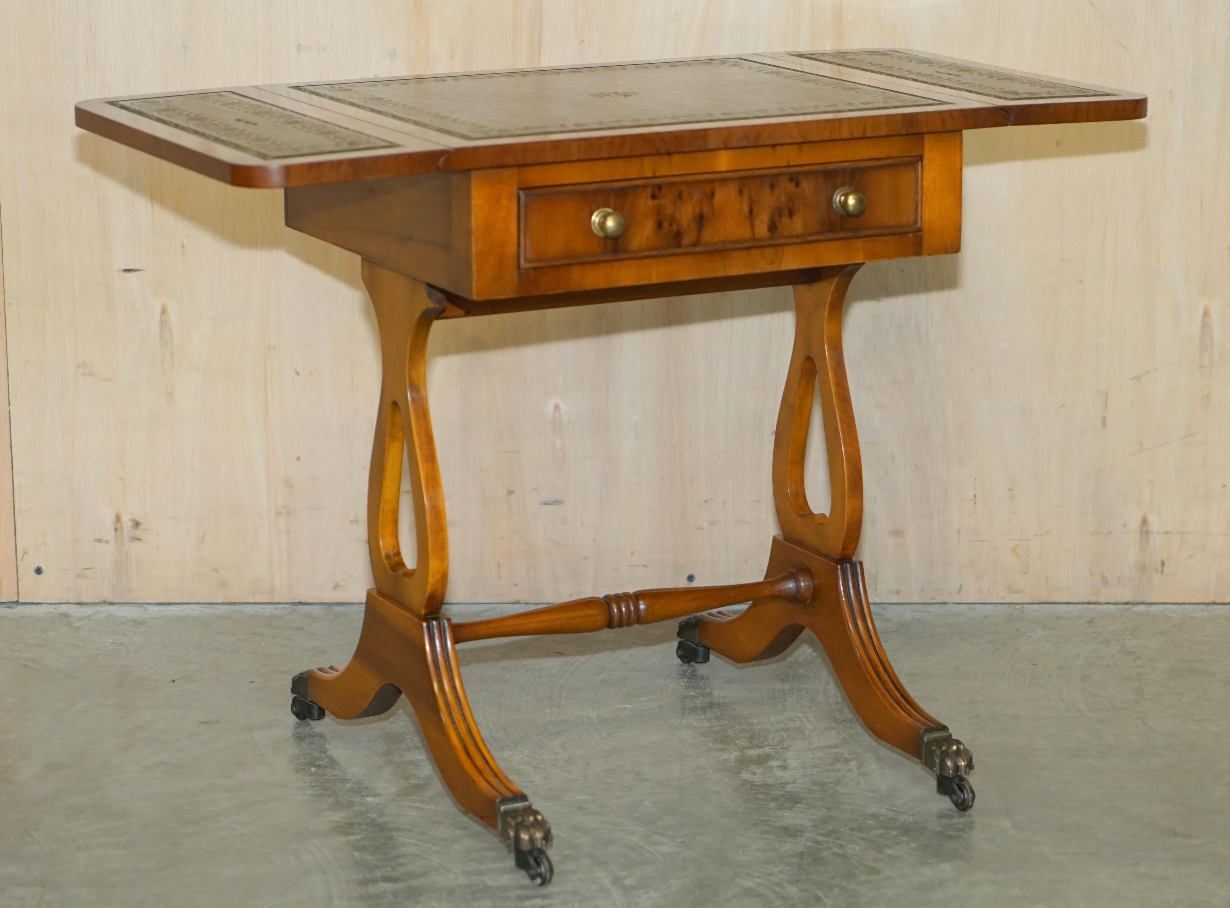 Bevan Funnell Green Leather Extending Burr Yew Wood Side End Lamp Card Table For Sale 14