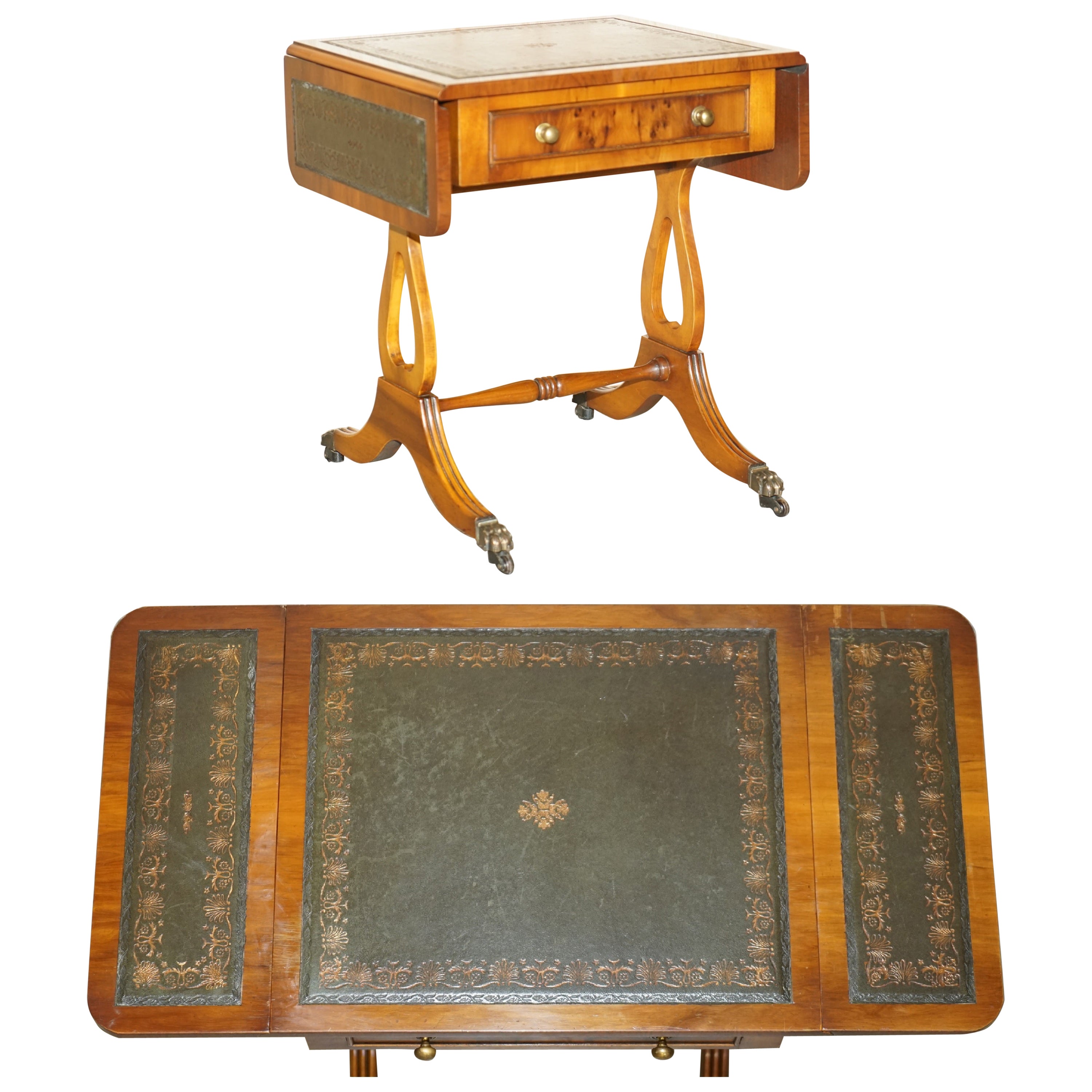 BEVAN FUNNELL CUERO VERDE EXTENSIVO BURR YEW MADERA SiDE LÁMPARA EXTENSIVA MESA DE CARTAS