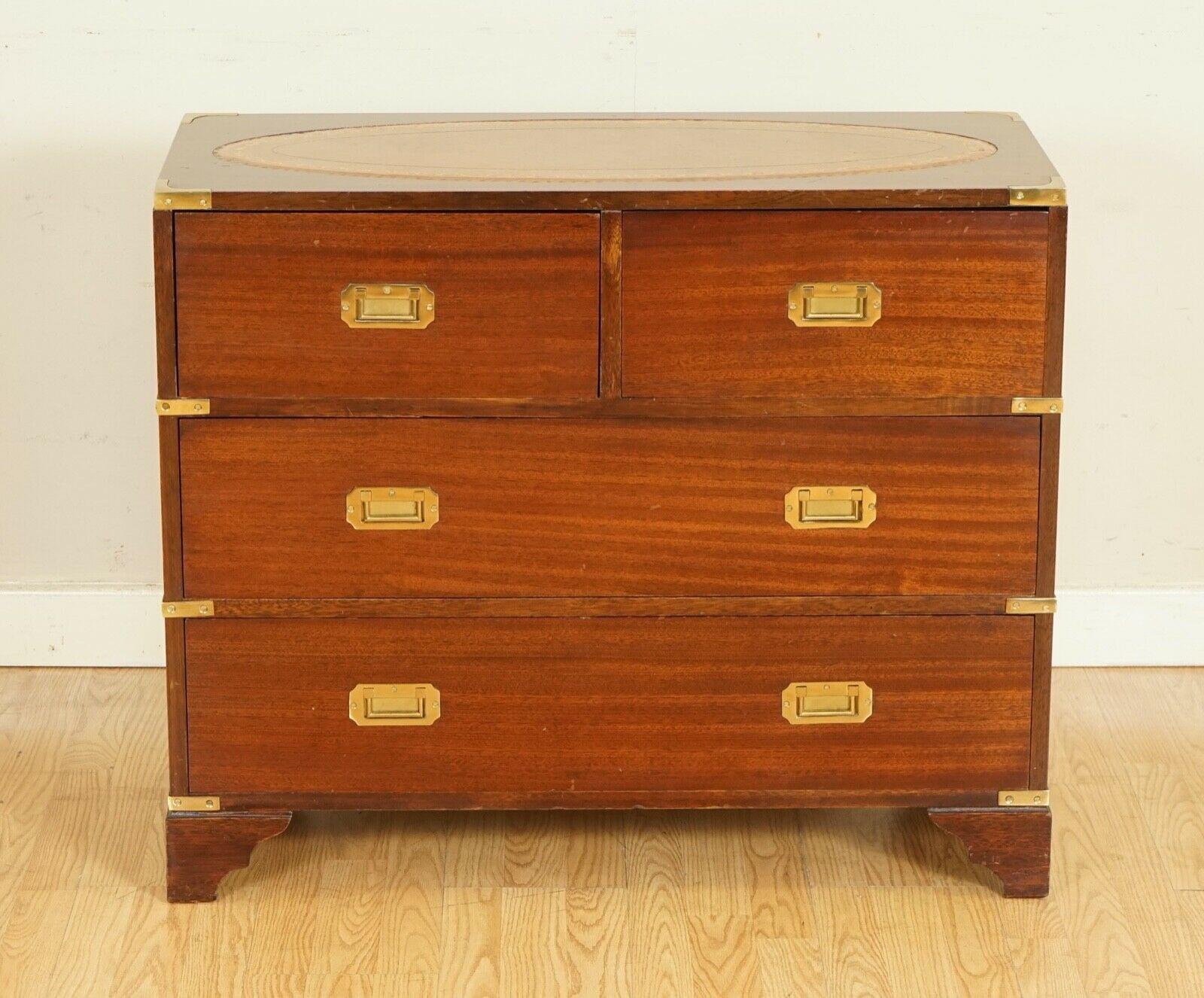 Hand-Crafted Bevan Funnell Military Campaign Chest of Drawers with Brown Leather Inset Top