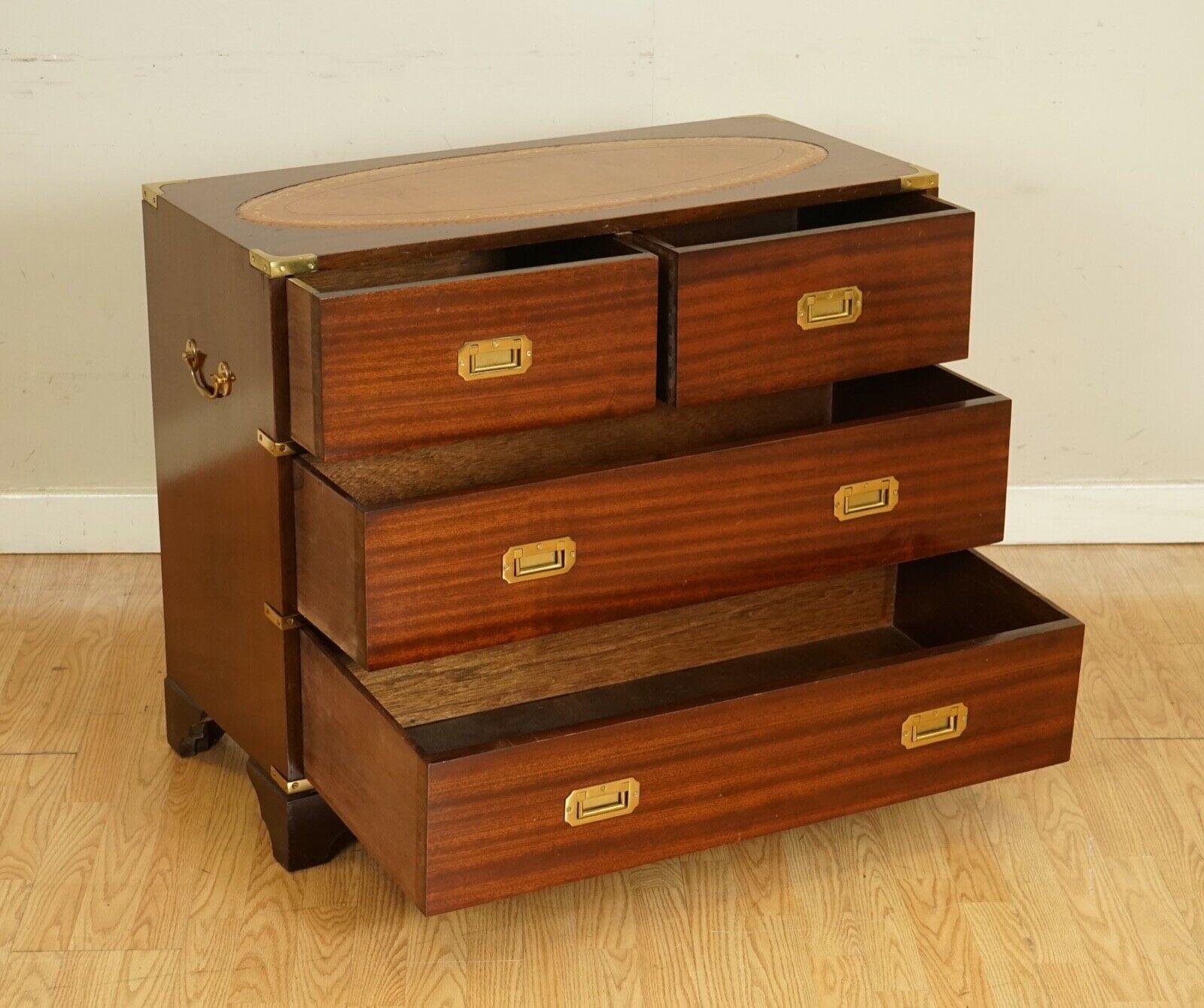 20th Century Bevan Funnell Military Campaign Chest of Drawers with Brown Leather Inset Top