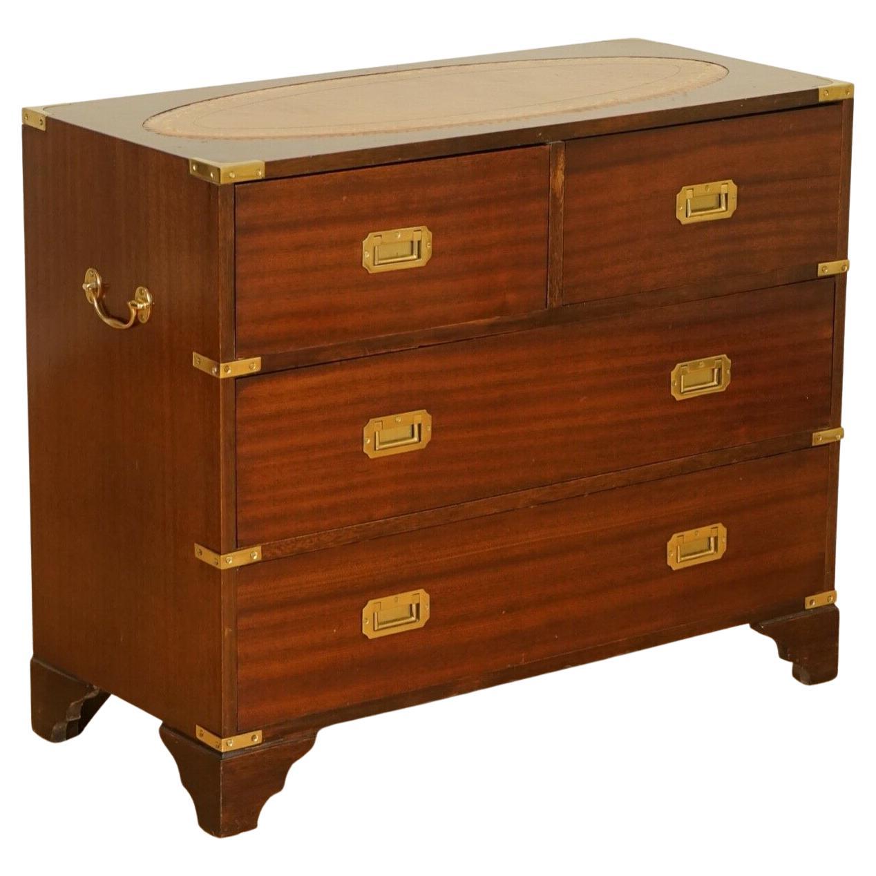 Bevan Funnell Military Campaign Chest of Drawers with Brown Leather Inset Top