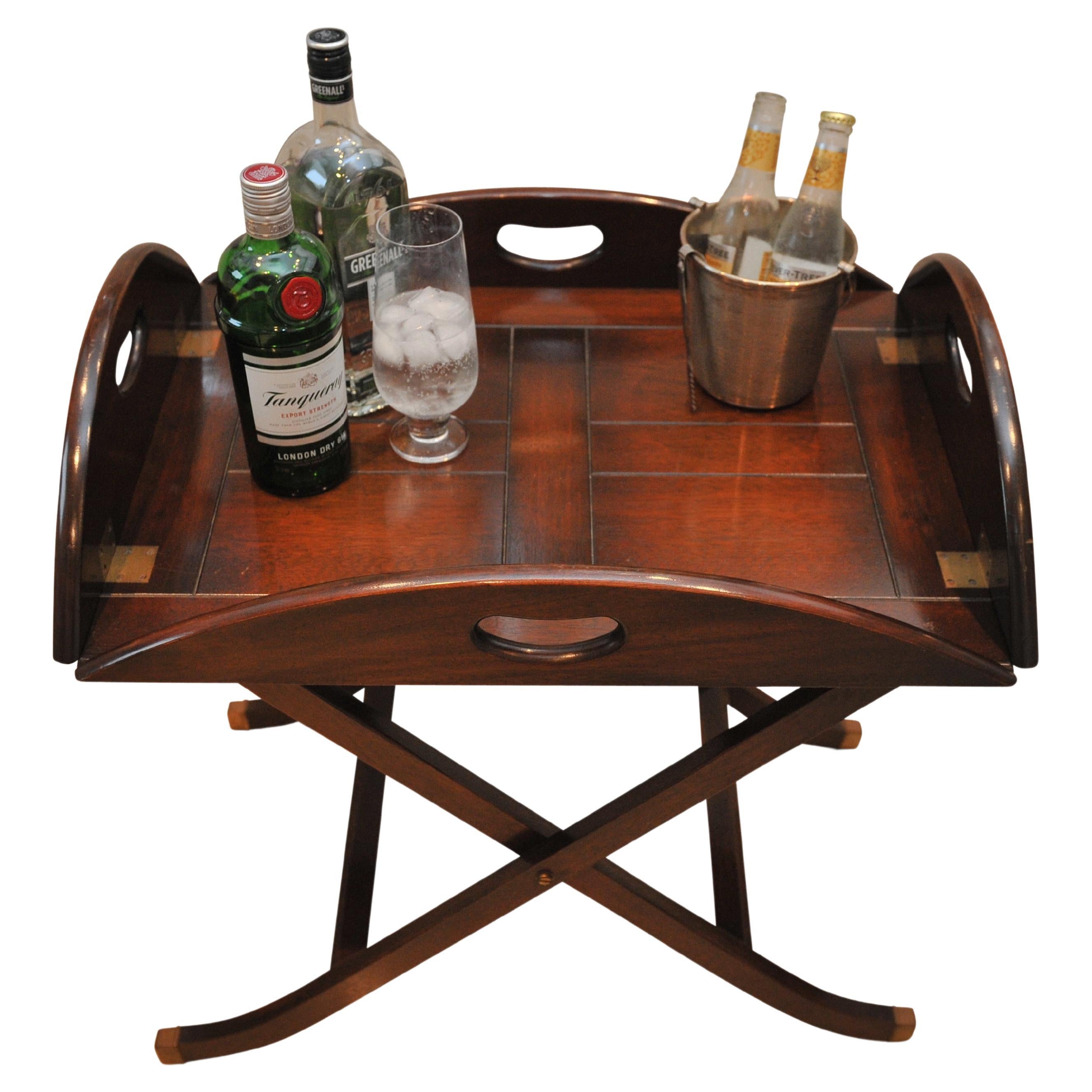 Bevan Funnell Military Campaign George III Butlers tray with folding Stand having foldable galleried handles & brass idents and feet

- Wonderful tray for drinks or collectibles in any modern or travel inspired setting
- handmade dovetail corner