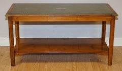 Bevan Funnell Military Campaign Yew Wood Green Leather Top Coffee Table