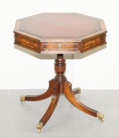 Bevan Funnell Oxblood Leather Mahogany Regency Drum Side Lamp Wine Table Drawers