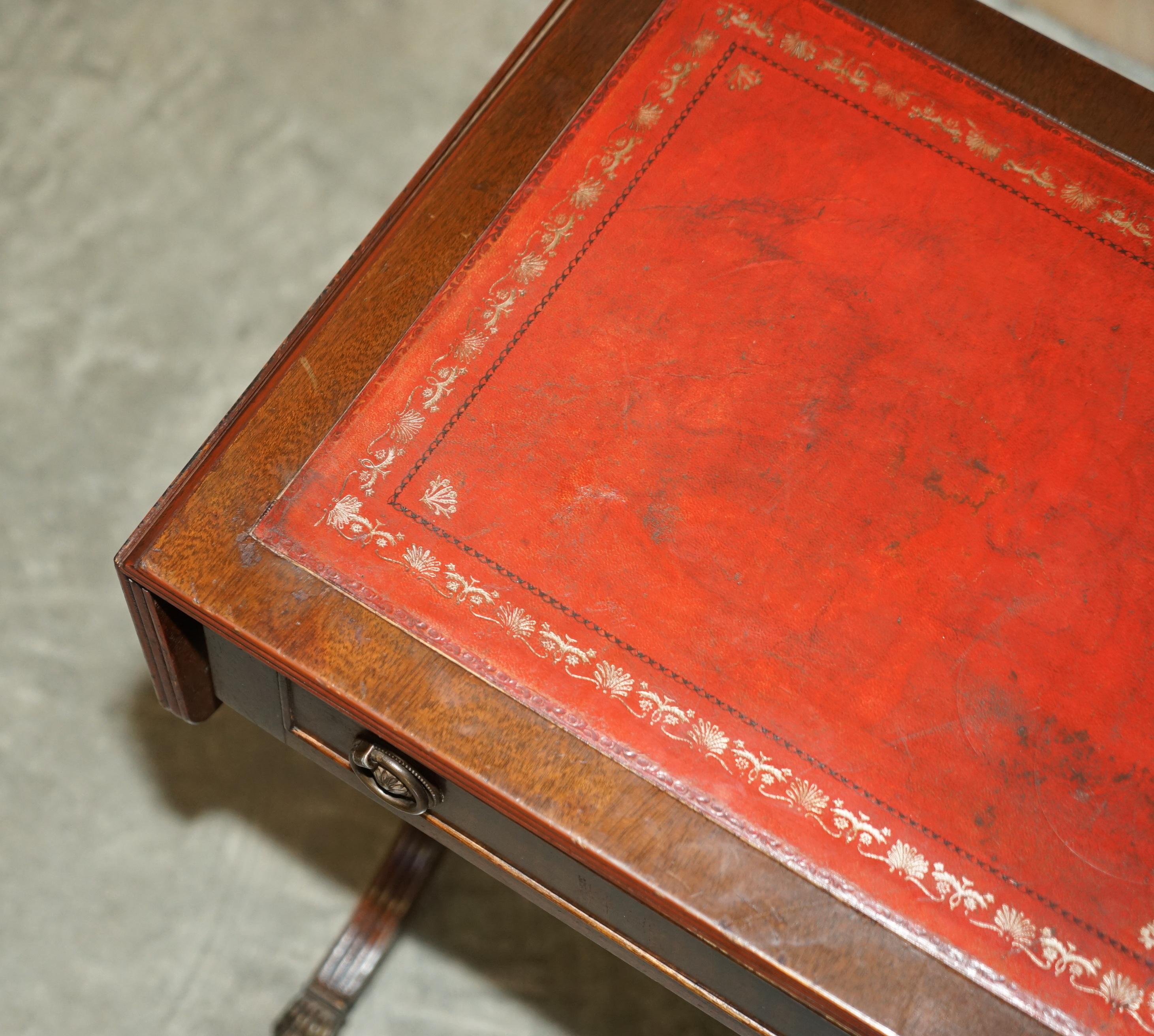 English Bevan Funnell Oxblood Leather Side End Table Extending Top Great Games Table For Sale