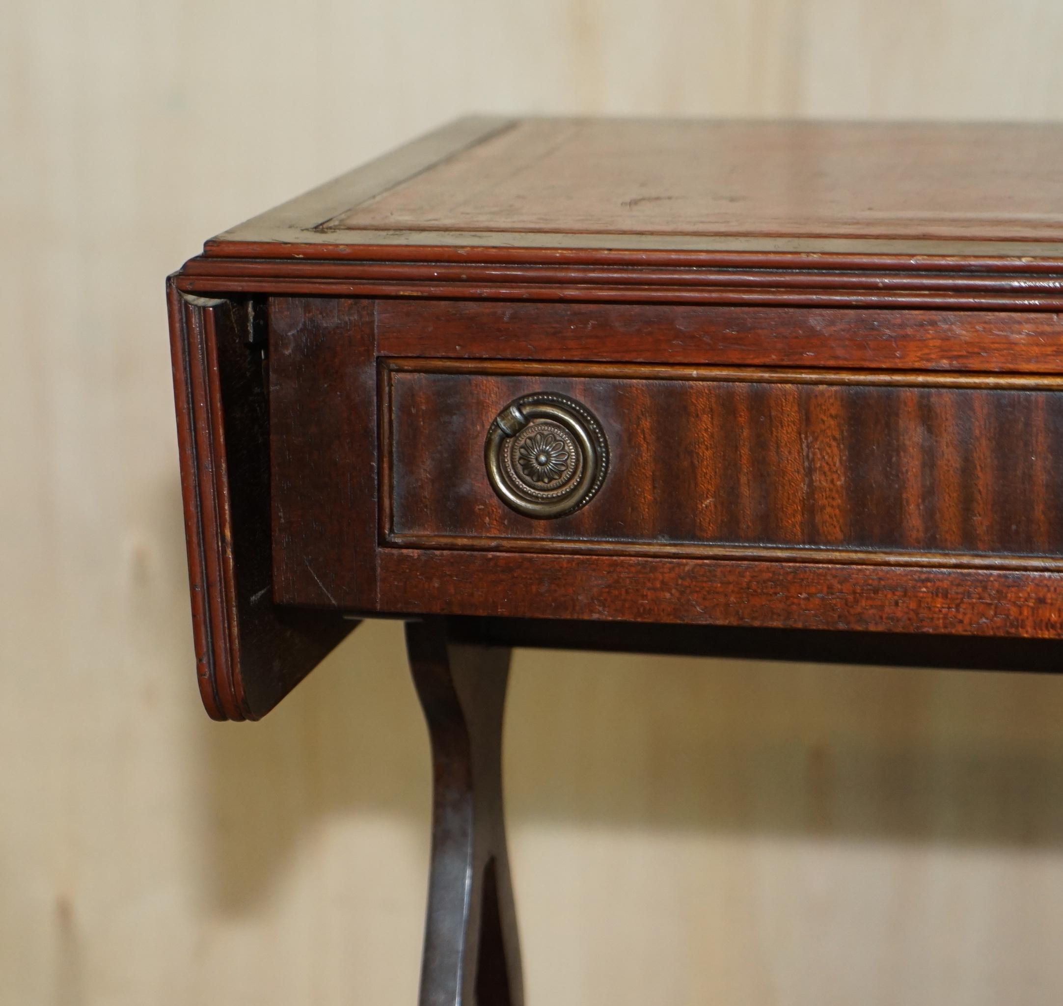 Hardwood Bevan Funnell Oxblood Leather Side End Table Extending Top Great Games Table For Sale