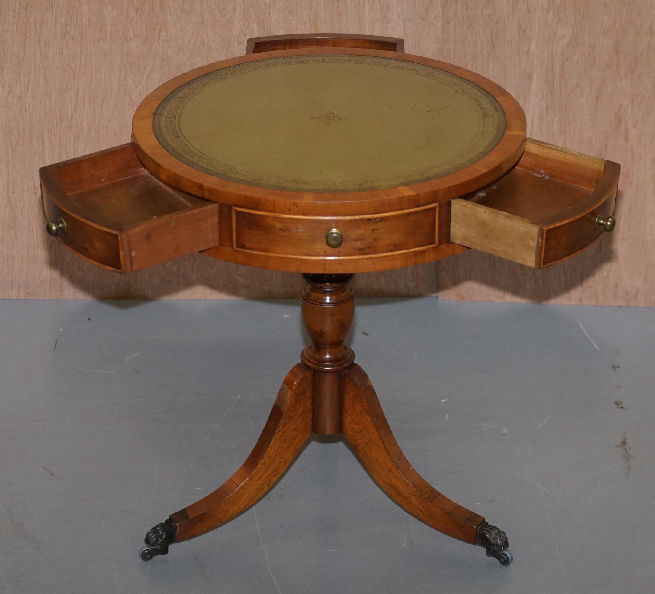 Bevan Funnell Pollard Oak Regency Green Leather Drum Side Lamp Wine Table Drawer 5