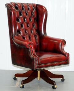Bevan Funnell Presidents Oxblood Leather Swivel Wingback Office Chair