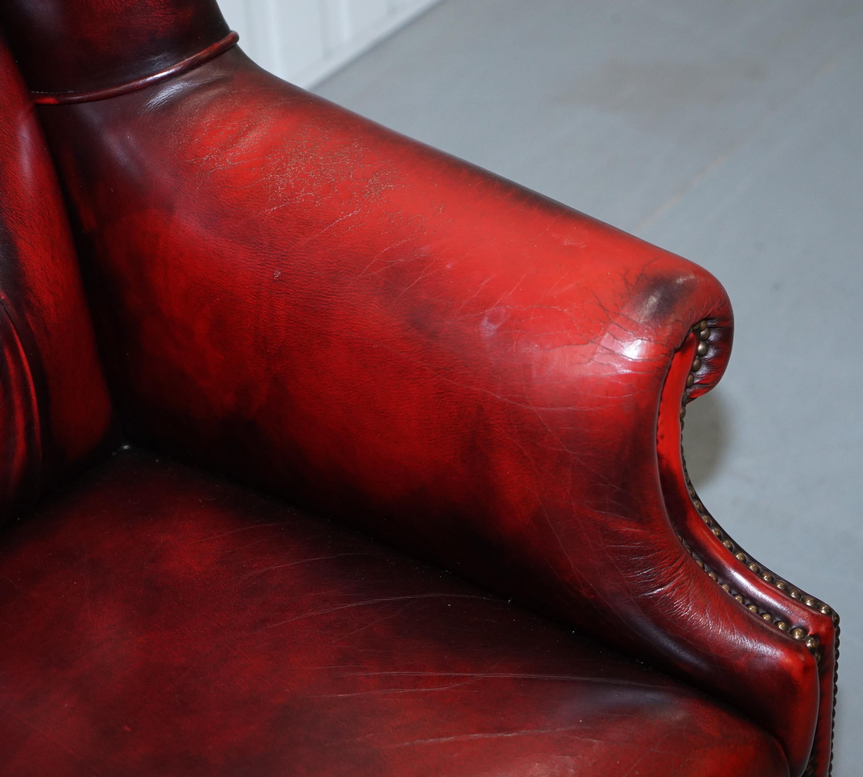 English Bevan Funnell Presidents Oxblood Leather Swivel Wingback Office Chair