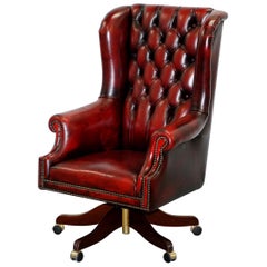 Bevan Funnell Presidents Oxblood Leather Swivel Wingback Office Chair