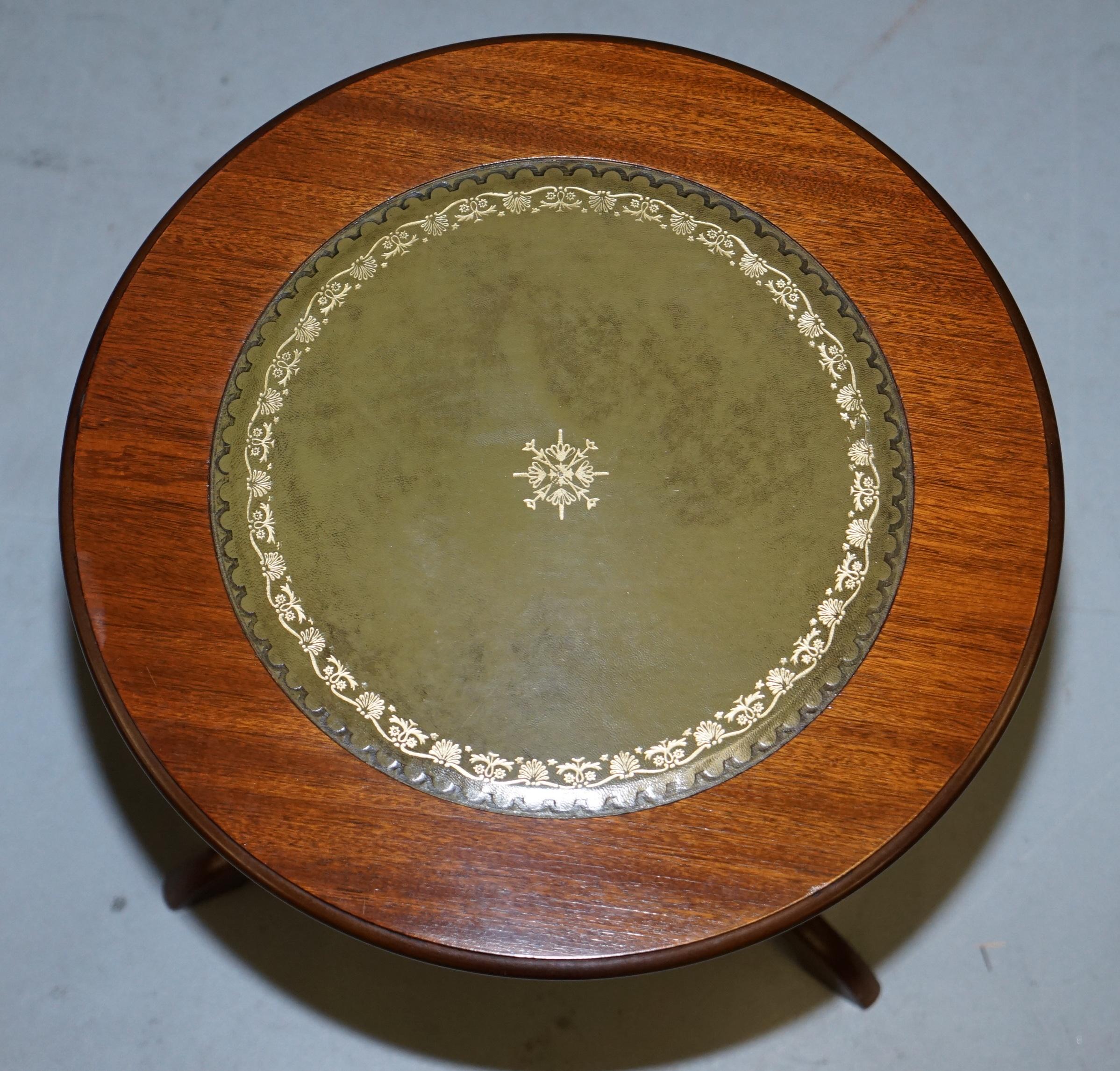 Modern Bevan Funnell Vintage Green Leather Vintage Mahogany Tripod Lamp Side End Tables