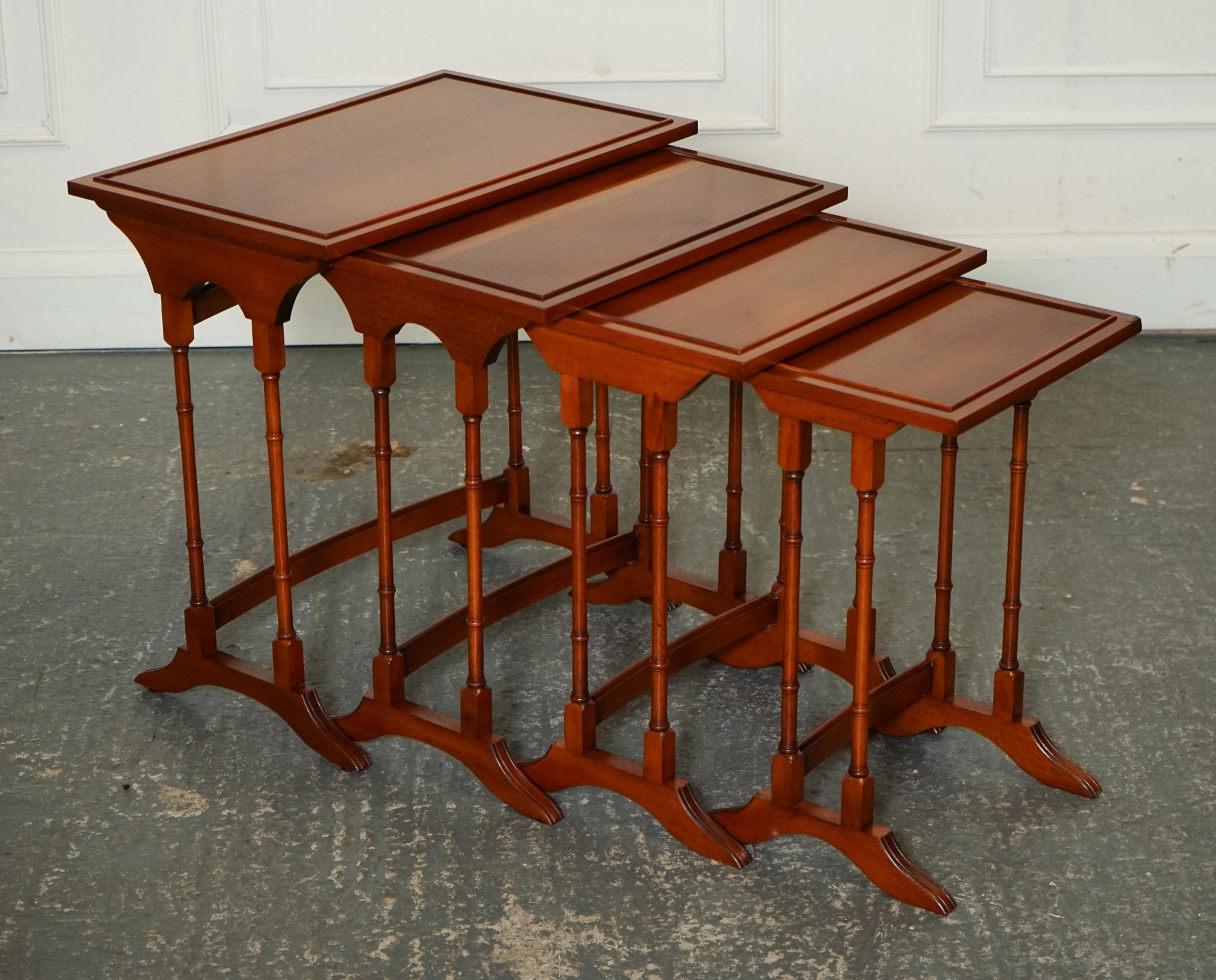 Antiques of London

We are delighted to offer for sale this Lovely Yew Wood Nest Of Four Tables.

Please carefully examine the pictures to see the condition before purchasing, as they form part of the description. If you have any questions, please