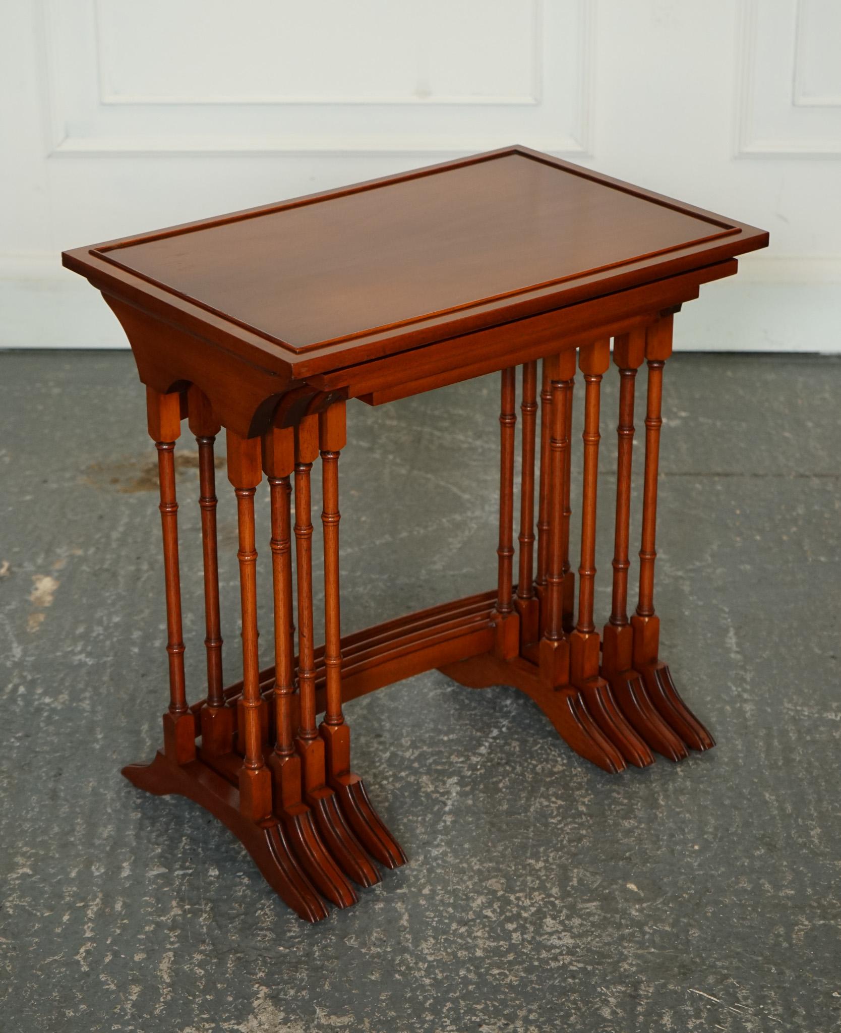 British BEVAN FUNNELL YEW WOOD FAUX BAMBOO NEST Of FOUR TABLES For Sale