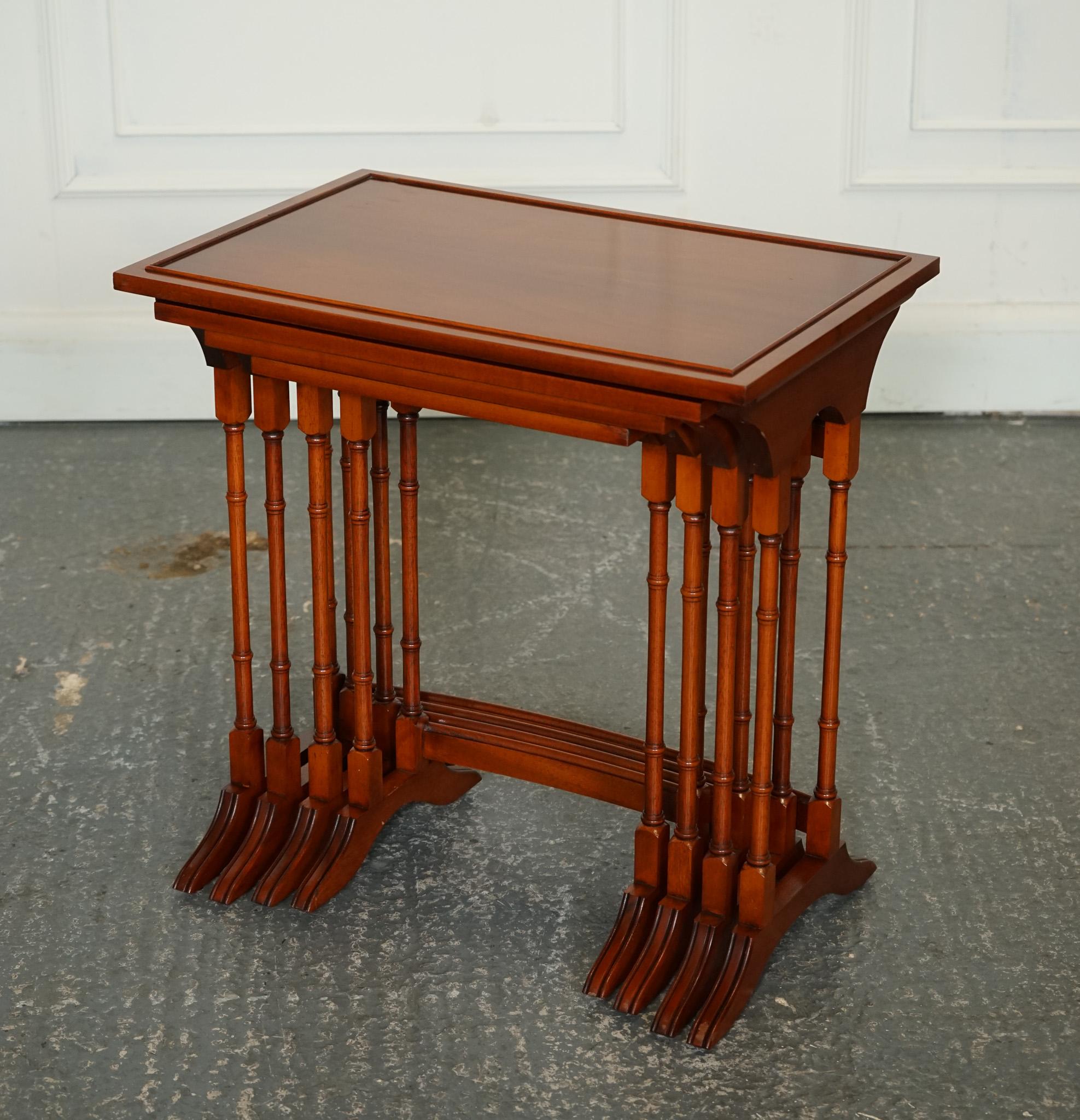 Hand-Crafted BEVAN FUNNELL YEW WOOD FAUX BAMBOO NEST Of FOUR TABLES For Sale