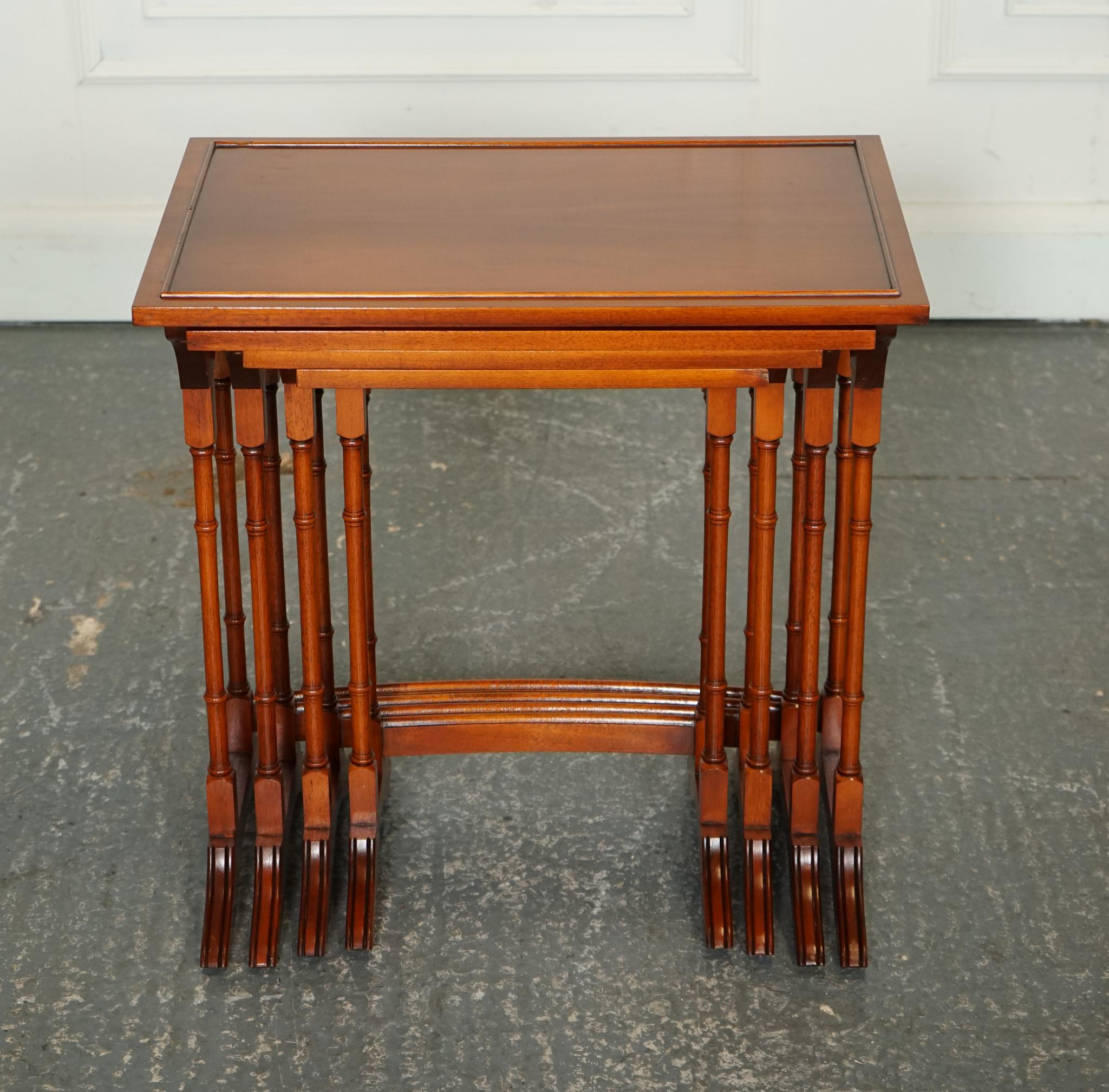 BEVAN FUNNELL YEW WOOD FAUX BAMBOO NEST Of FOUR TABLES In Good Condition For Sale In Pulborough, GB