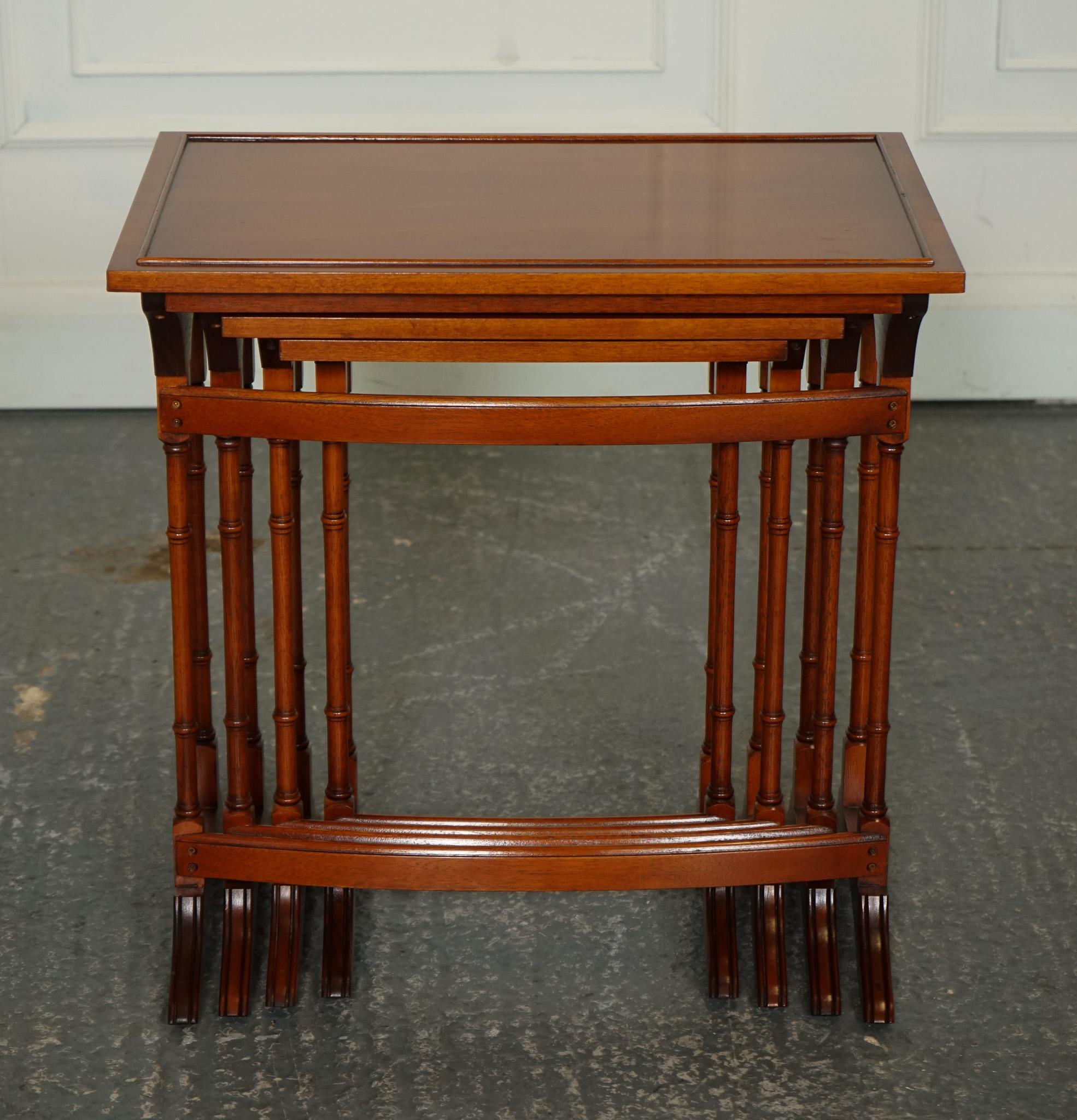Yew BEVAN FUNNELL YEW WOOD FAUX BAMBOO NEST Of FOUR TABLES For Sale