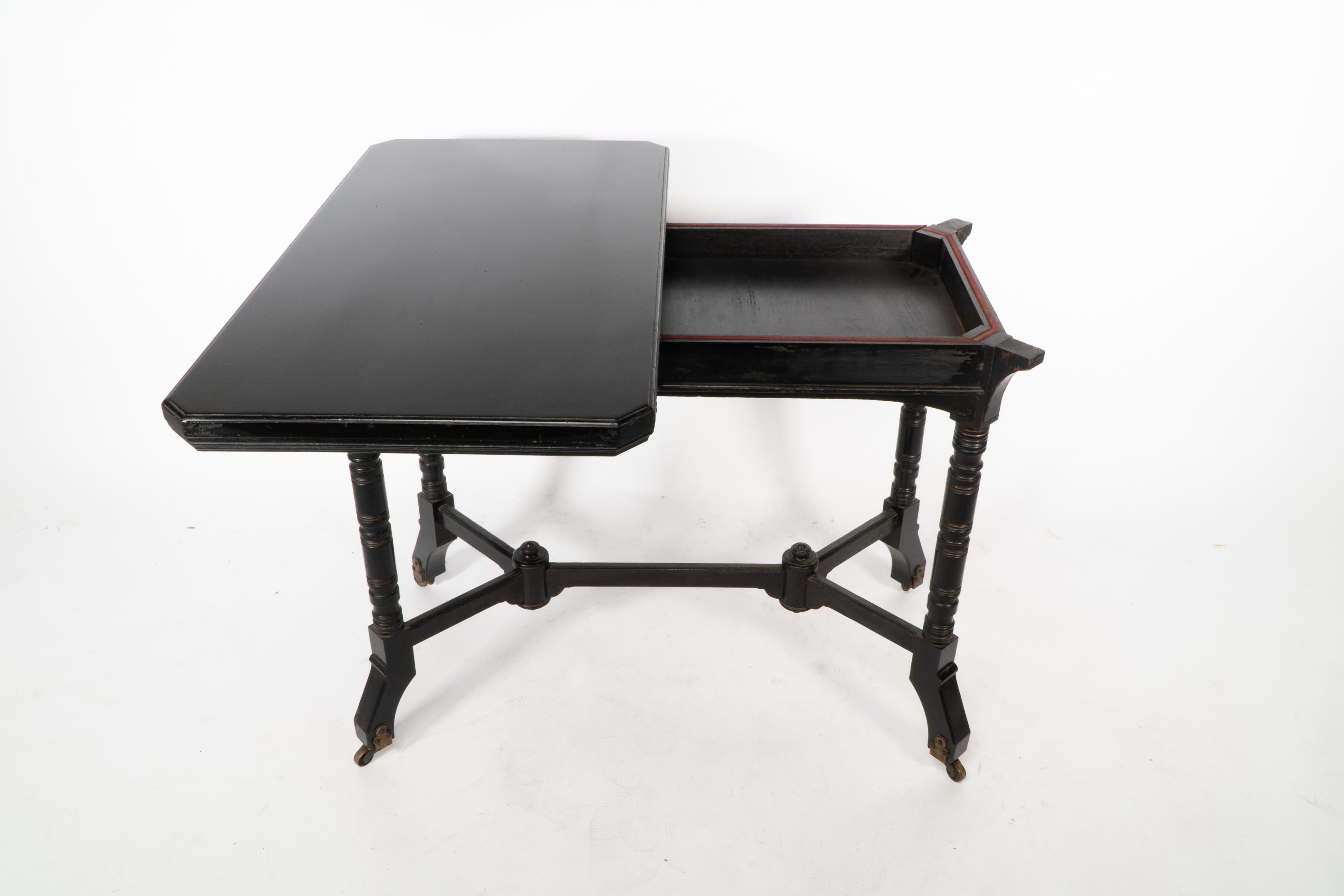 Bevan. Marsh Jones & Cribb. An Aesthetic Movement walnut ebonized card table For Sale 1