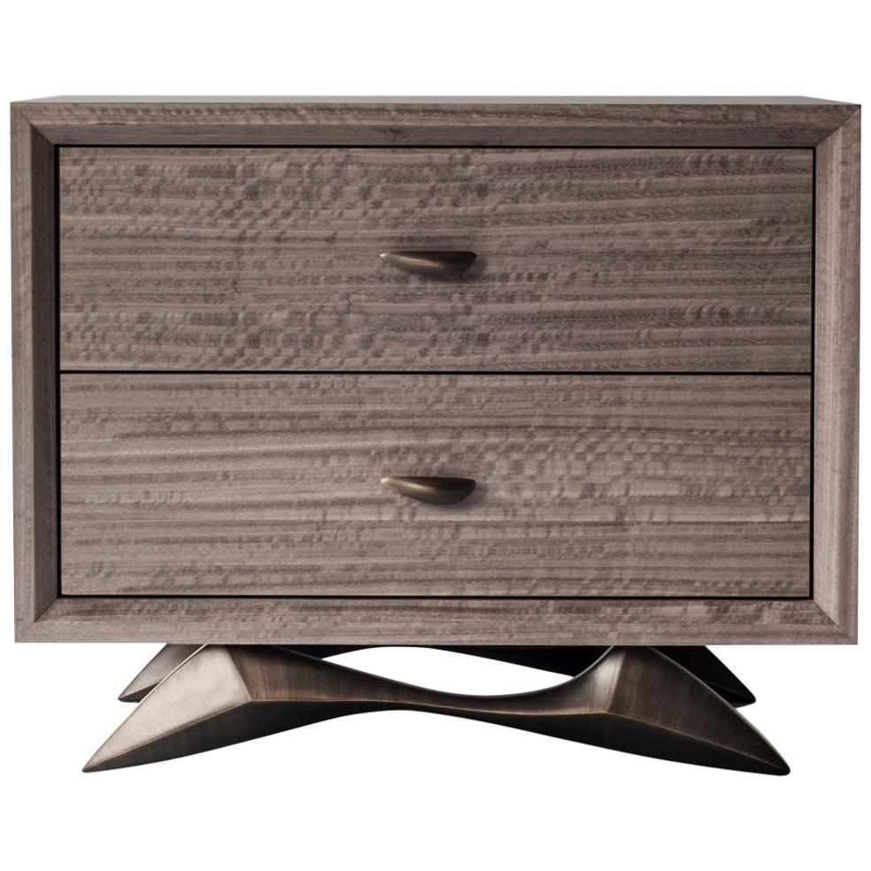 Bevel Bedside Table by DeMuro Das with Solid Antique Bronze Base