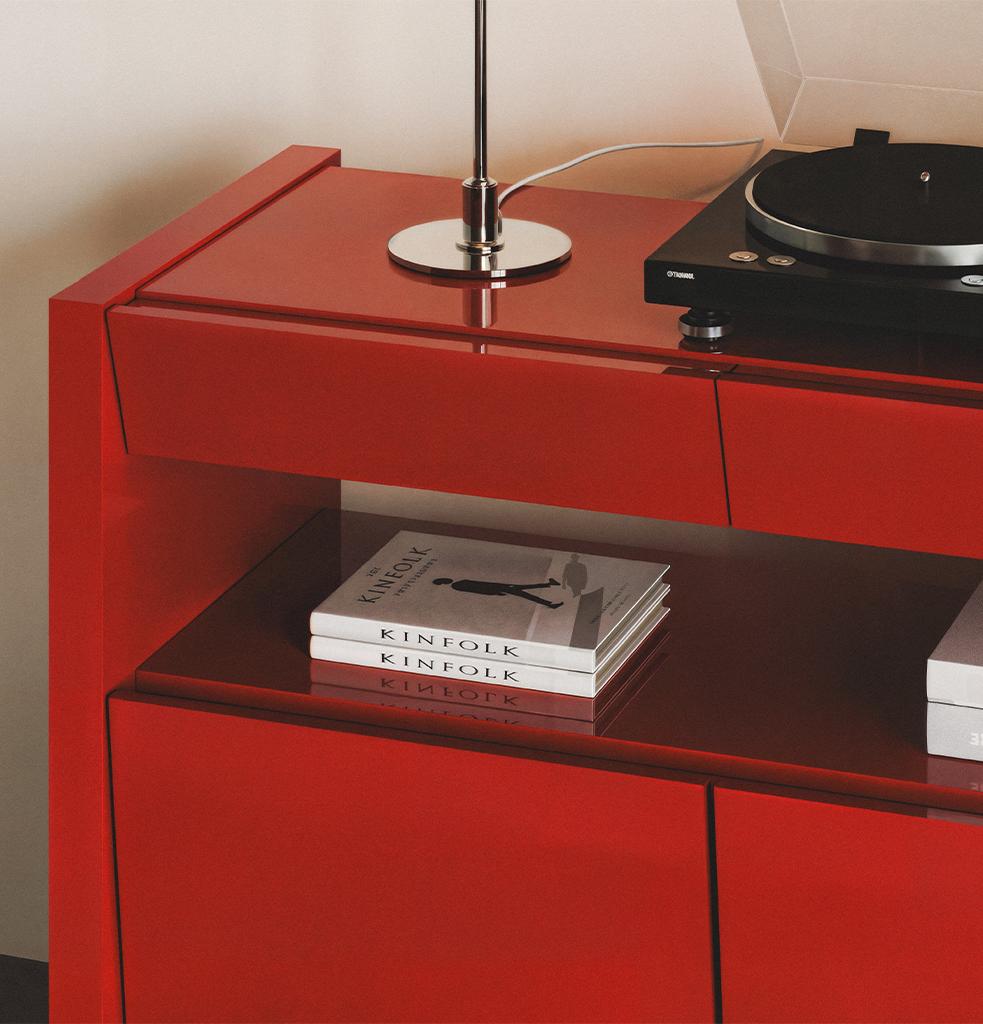 Lacquered Bevel Consol High Gloss Red by Hermhaus For Sale