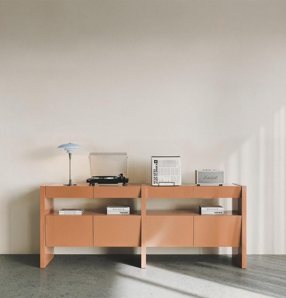 Turkish Bevel Consol High Gloss Salmon by Hermhaus For Sale