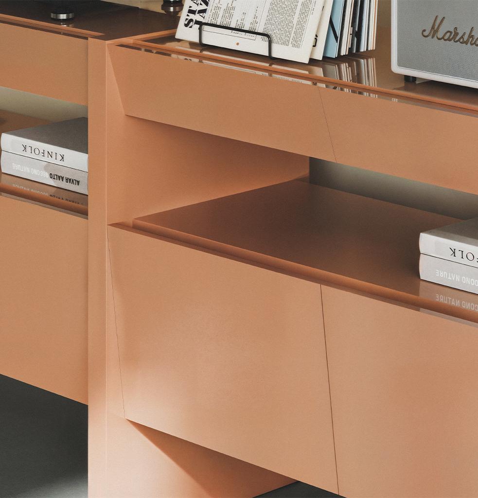 Lacquered Bevel Consol High Gloss Salmon by Hermhaus For Sale