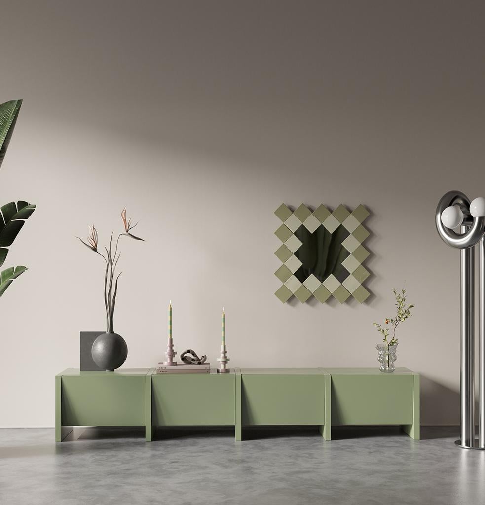Mid-Century Modern Console basse Bevel Green 4 Cover d'Hermhaus en vente