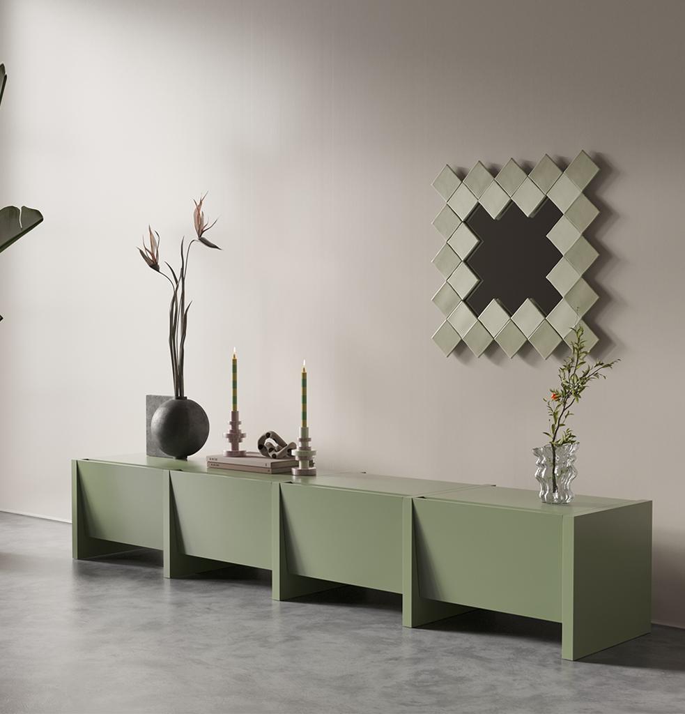 Turc Console basse Bevel Green 4 Cover d'Hermhaus en vente