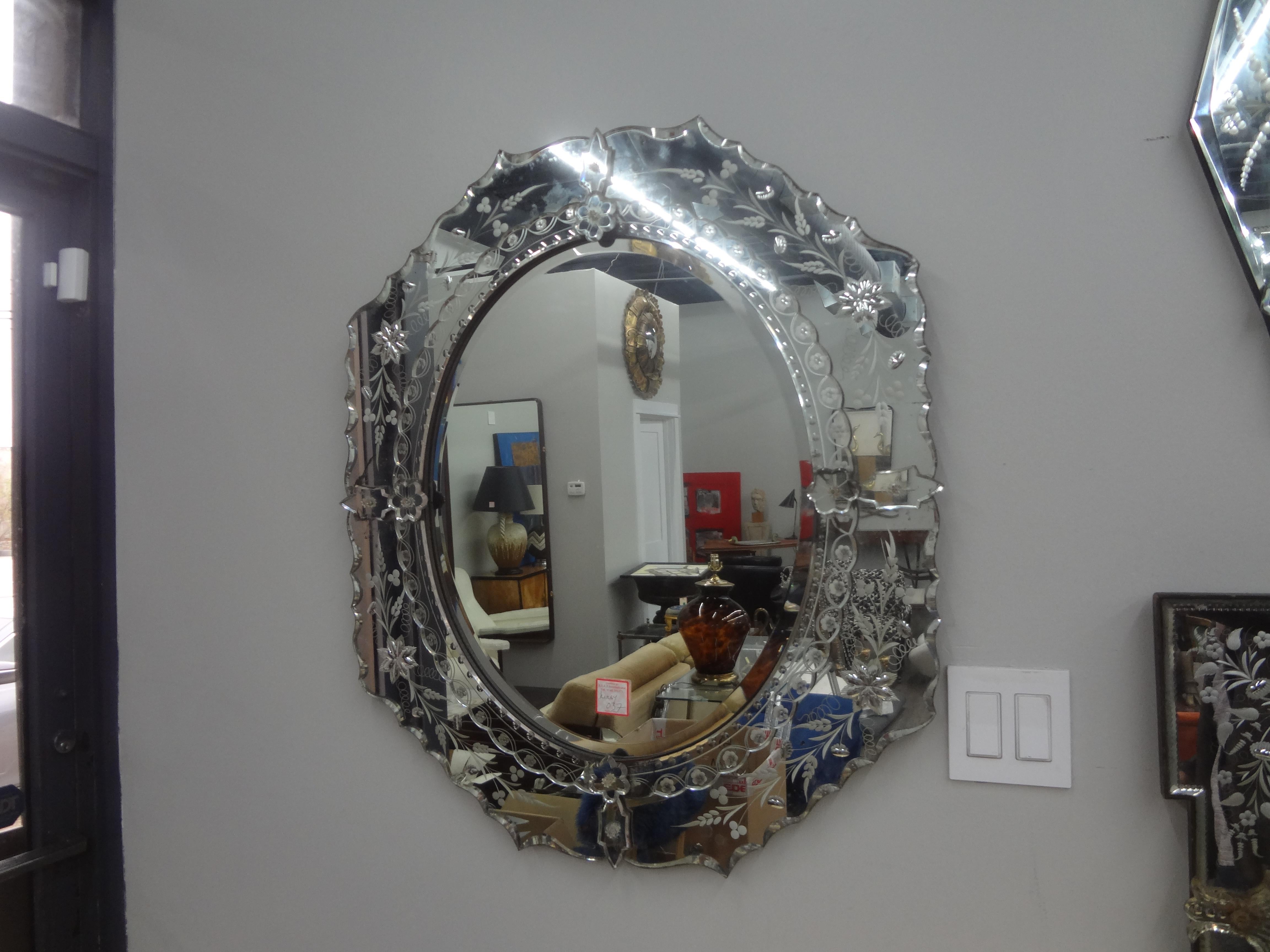 Italian Beveled and Etched Venetian Mirror For Sale