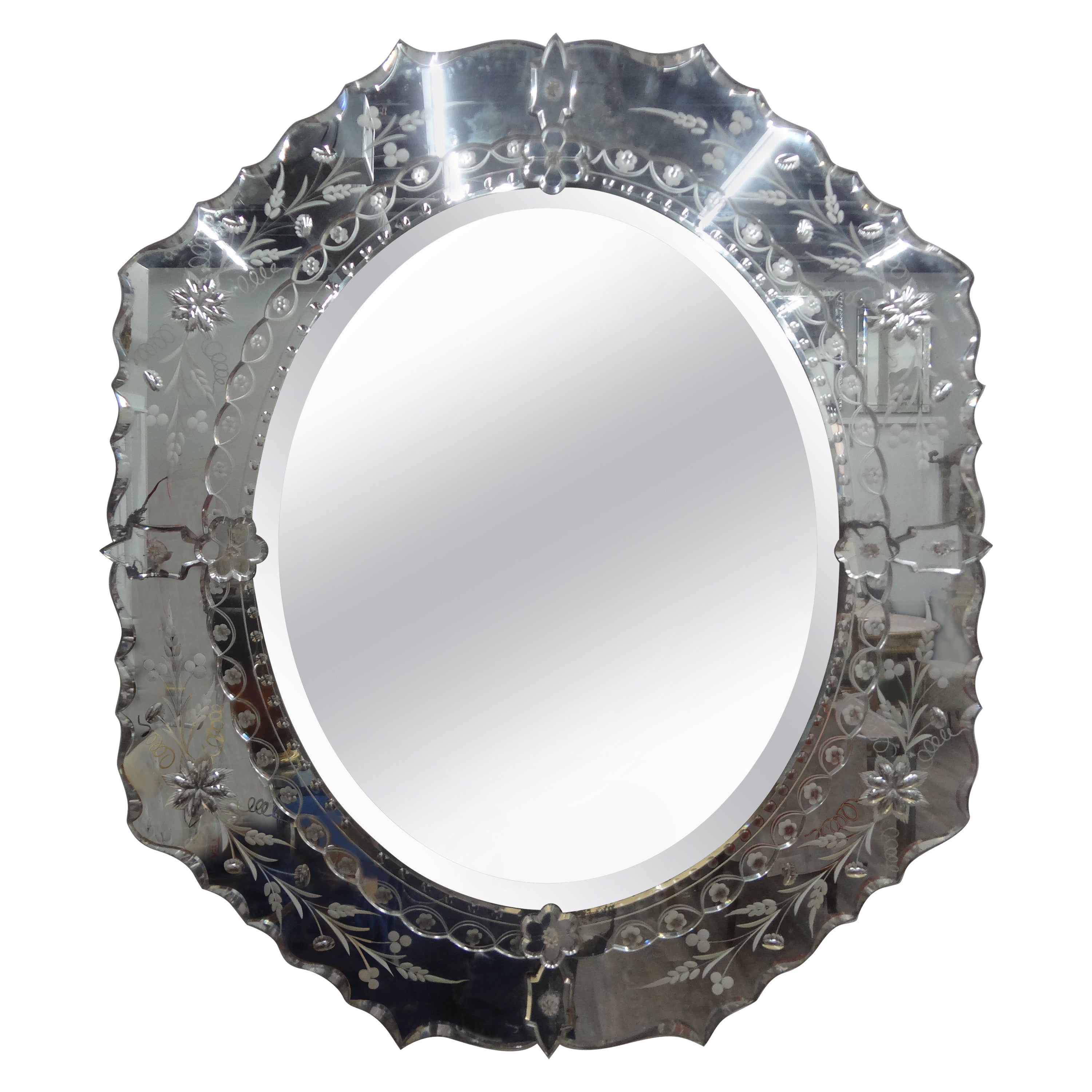 Beveled and Etched Venetian Mirror