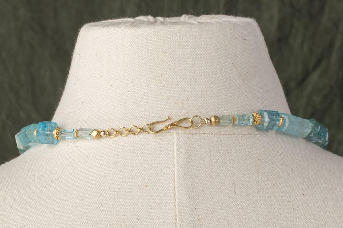 Women's or Men's Beveled Aquamarine 22 Karat Gold Beaded Necklace by Deborah Lockhart Phillips