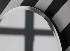 Modern Orbis Bevelled Black Tinted Round Frameless Mirror Velvet Backing, Large