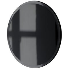 Orbis Bevelled Black Tinted Round Frameless Mirror Faux Leather Backing, Medium