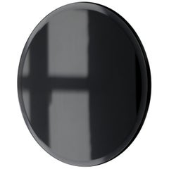 Beveled Black Tinted Orbis™ Round Mirror Frameless Faux Leather Backing, Regular
