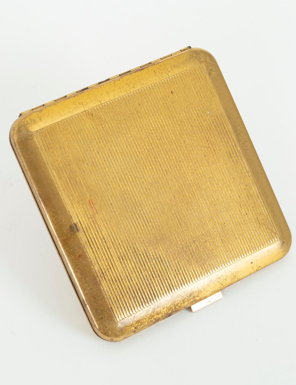 Beveled Brass Jeweled Marquis Compact with Mirror and Powder Well, 1950s For Sale 4