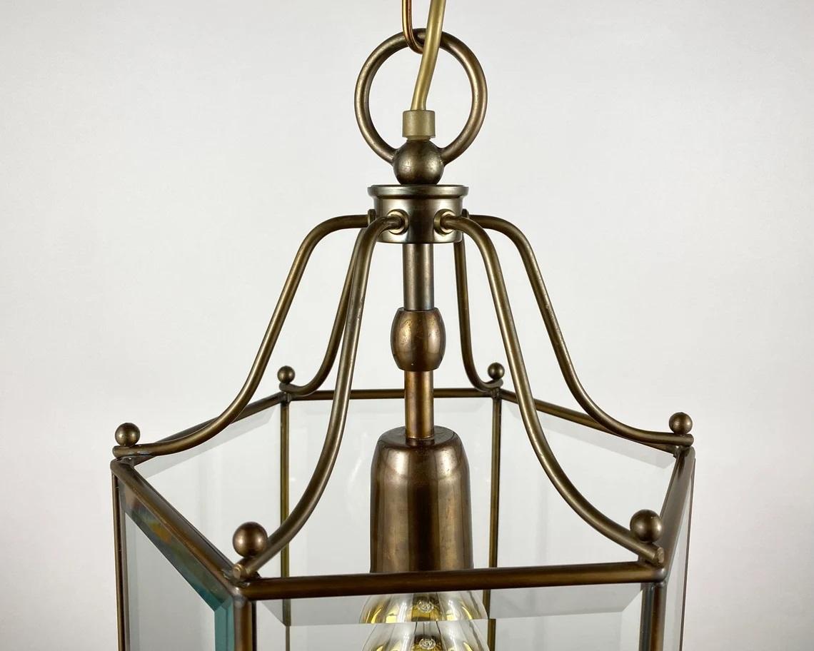 Mid-Century Modern Beveled Glass Brass Lantern from Ef. Frantzen For Sale