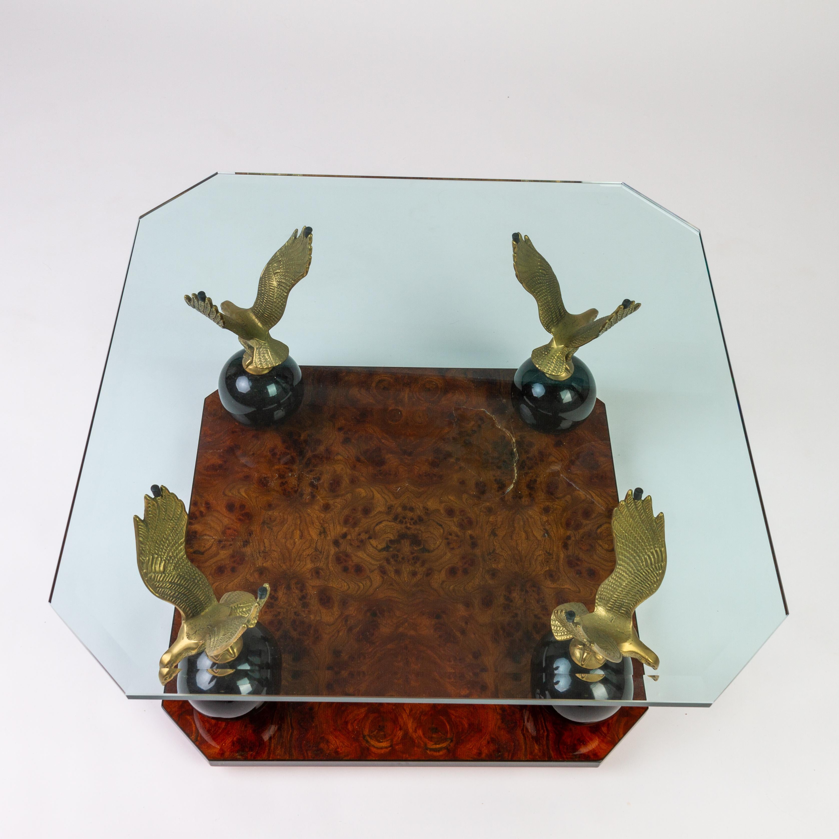 Beveled Glass Burr Walnut Eagles Sculptures Coffee Table 4