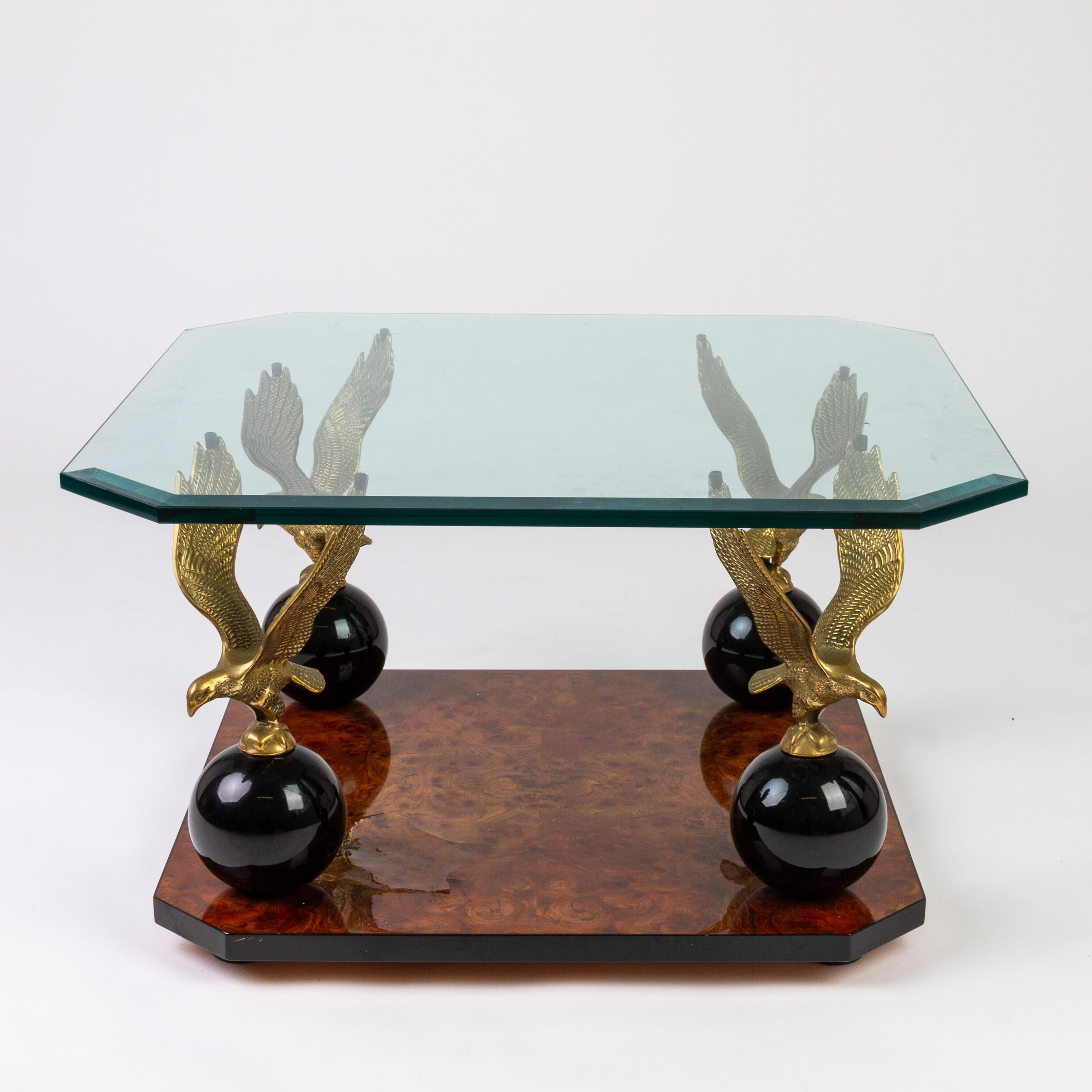 Beveled Glass Burr Walnut Eagles Sculptures Coffee Table 1
