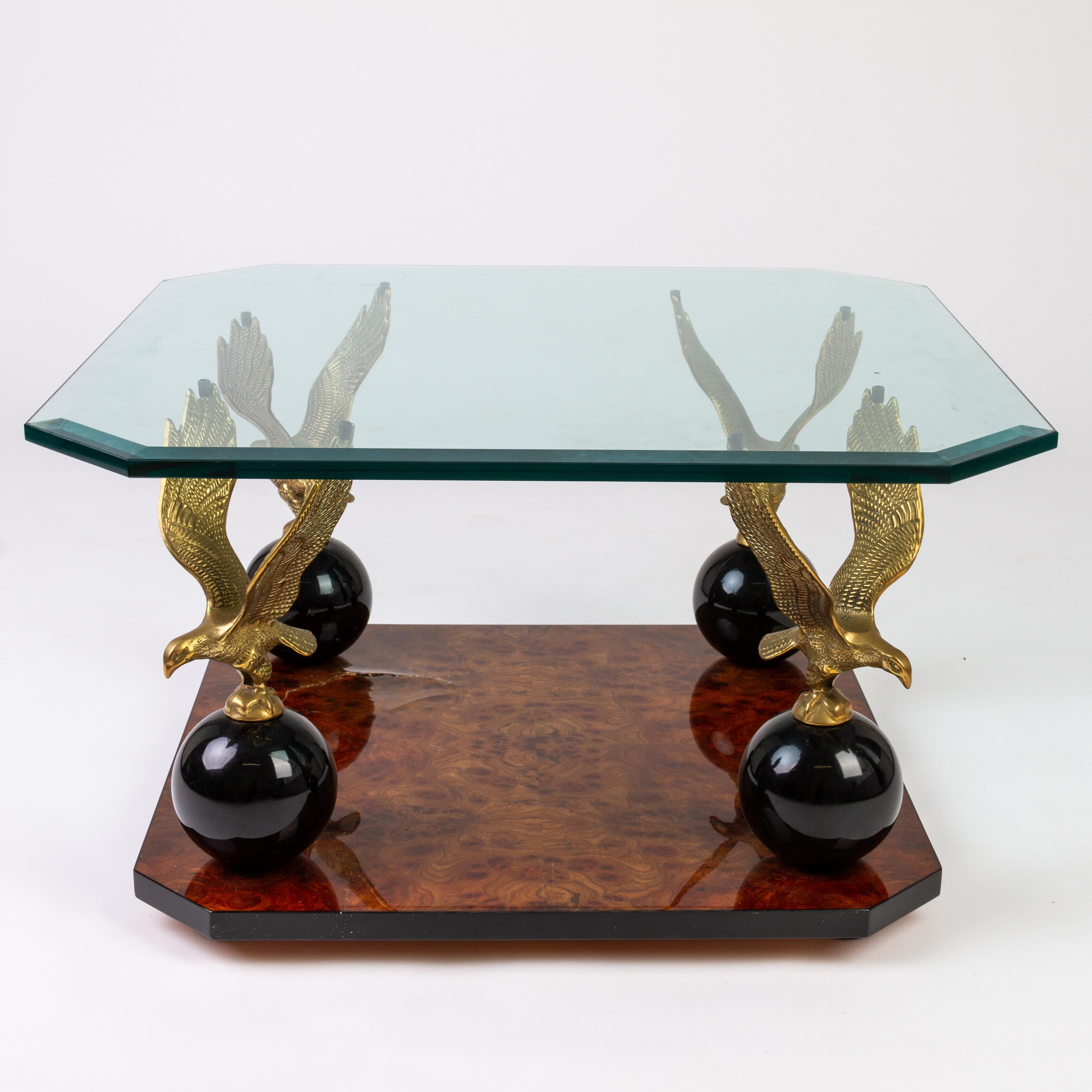 Beveled Glass Burr Walnut Eagles Sculptures Coffee Table 2