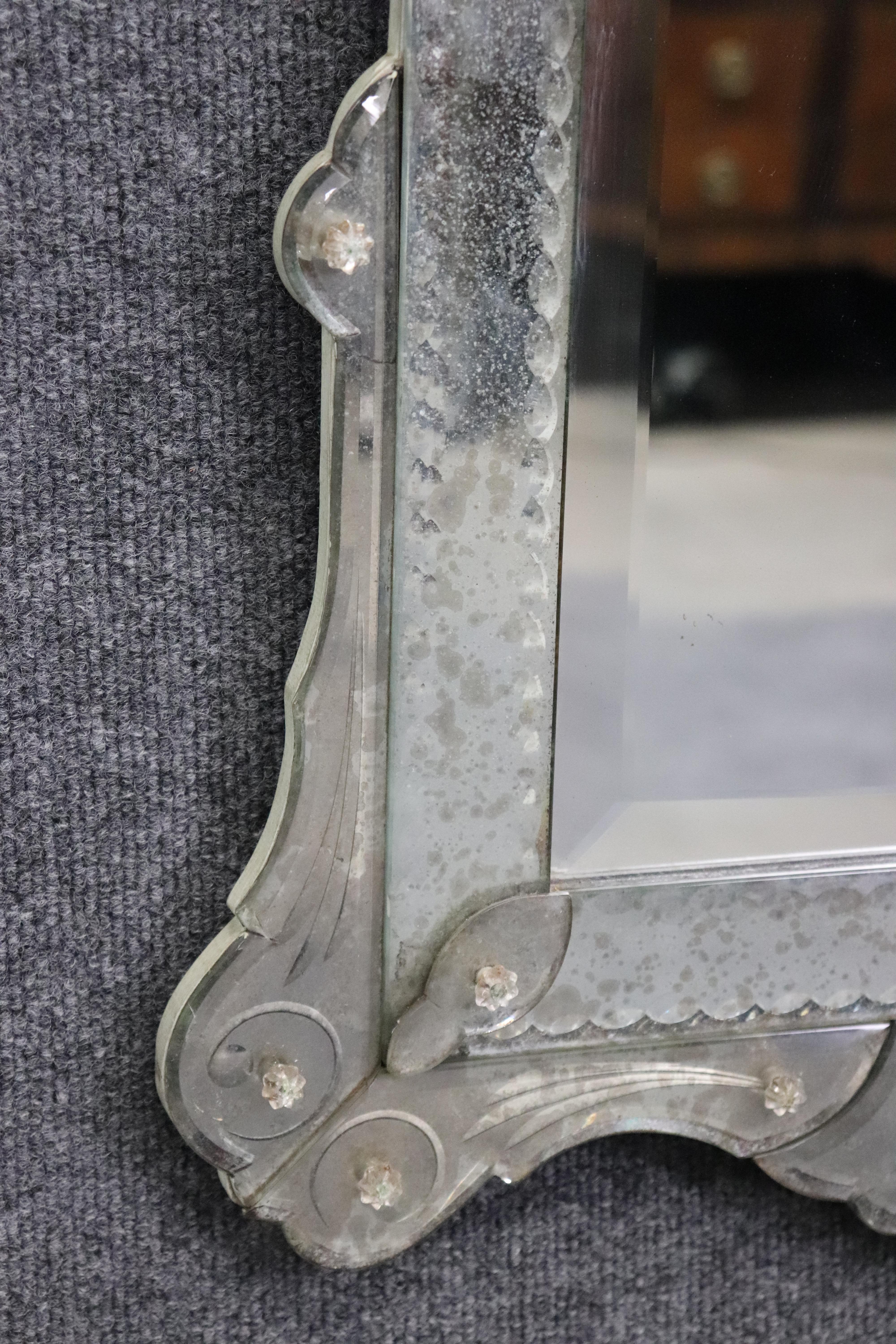 Beveled Glass Patinated Antique Italian Venetian Wall Mirror Circa 1930 For Sale 2