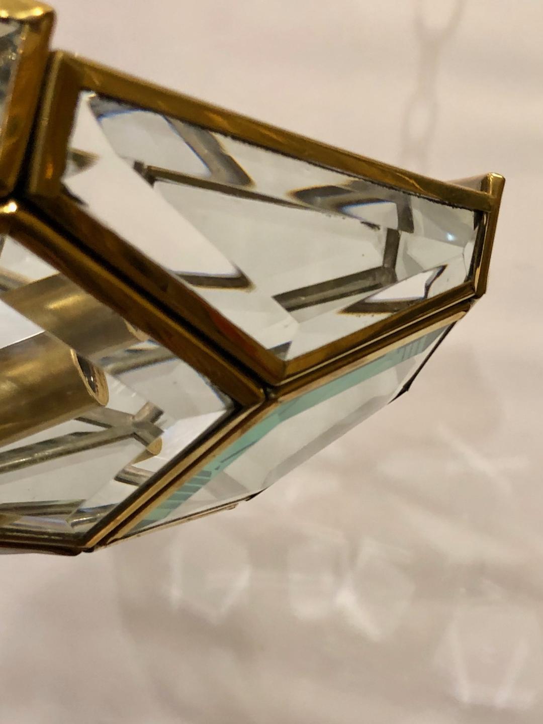 Italian Beveled Glass Pendant Fixture For Sale